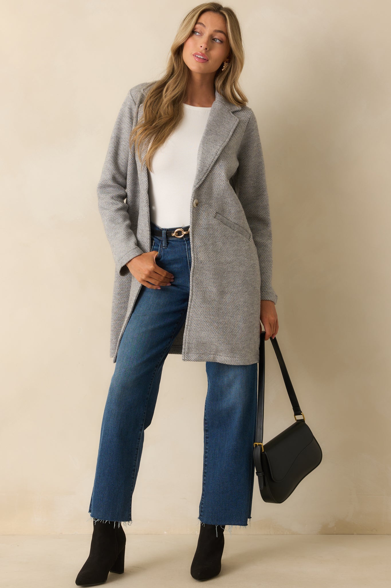 grey dress coat women's Herrnalise Womens Long Double Breasted Coats Lapel Collar Wool Blend Pea Coat Winter Slim Fit Jackets Trench Coat Outwear Gray,L