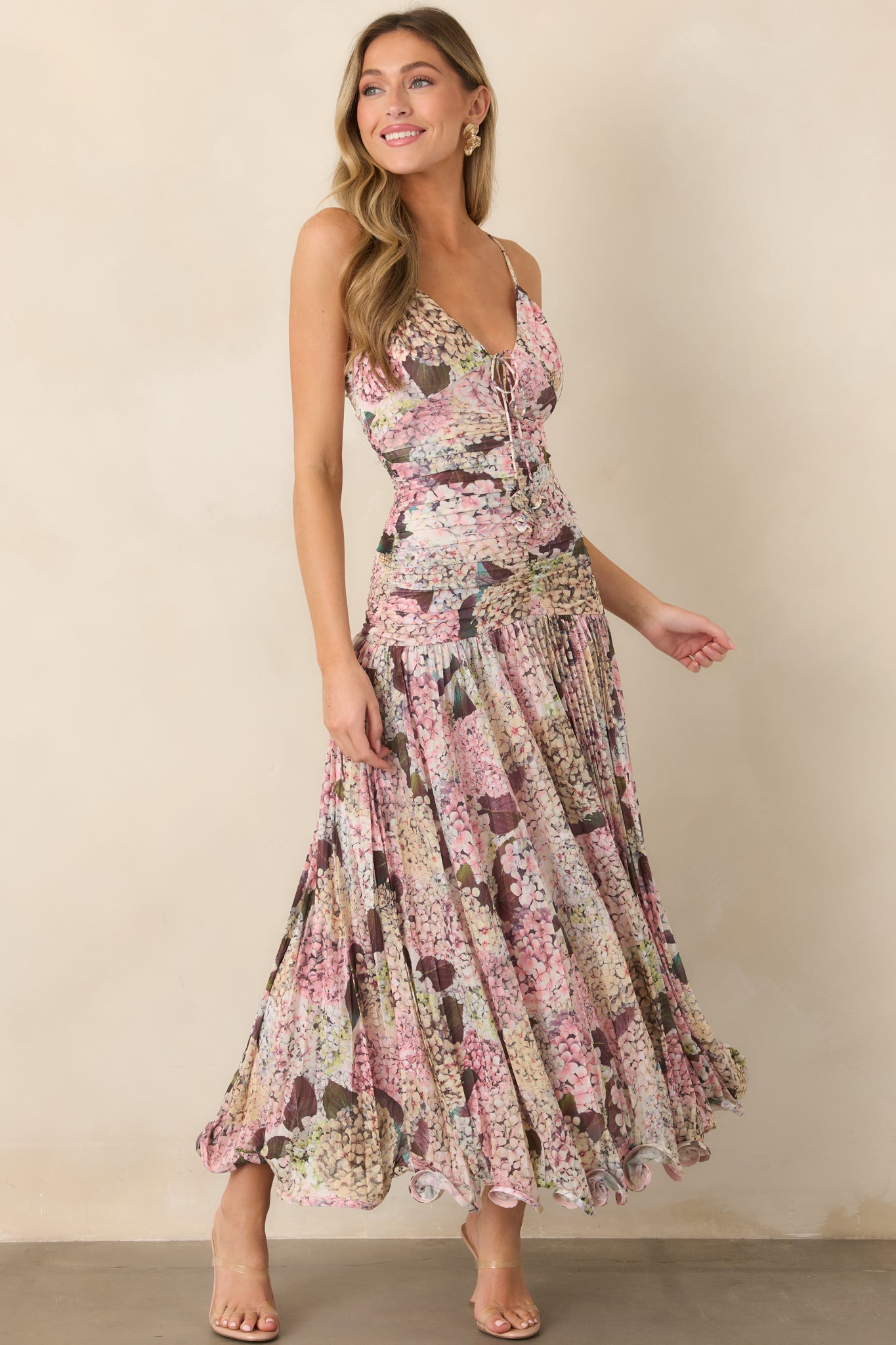 sweetheart floral ruched ruched long formal dress Garden Whispers Blush Pink Multi Maxi YGroup_108263 Crochet Tank Mini Dress shoulder sleeves Structure Color:DG