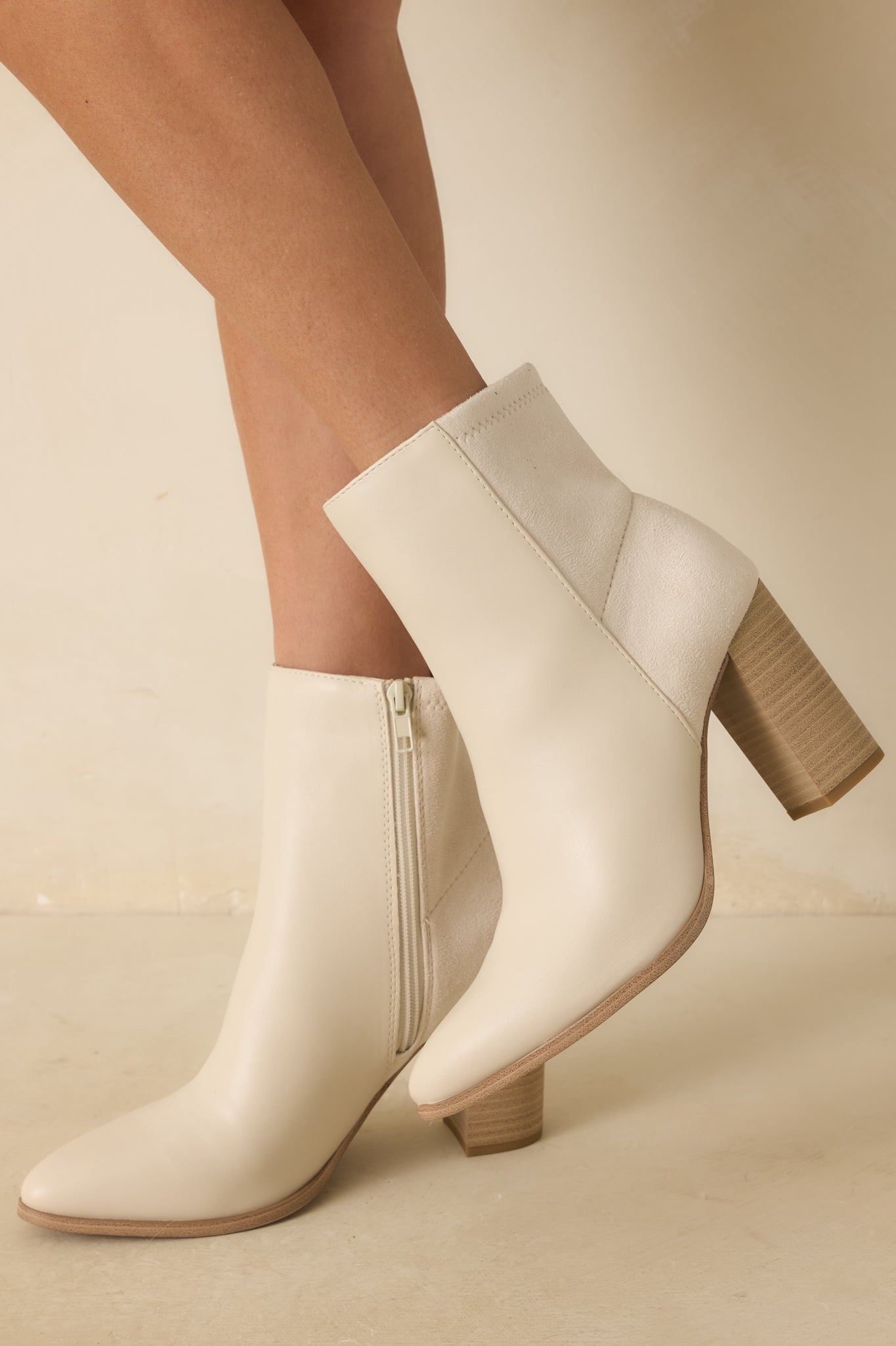 Ivory Faux Leather Suede Ankle Boots All Boots Red Dress