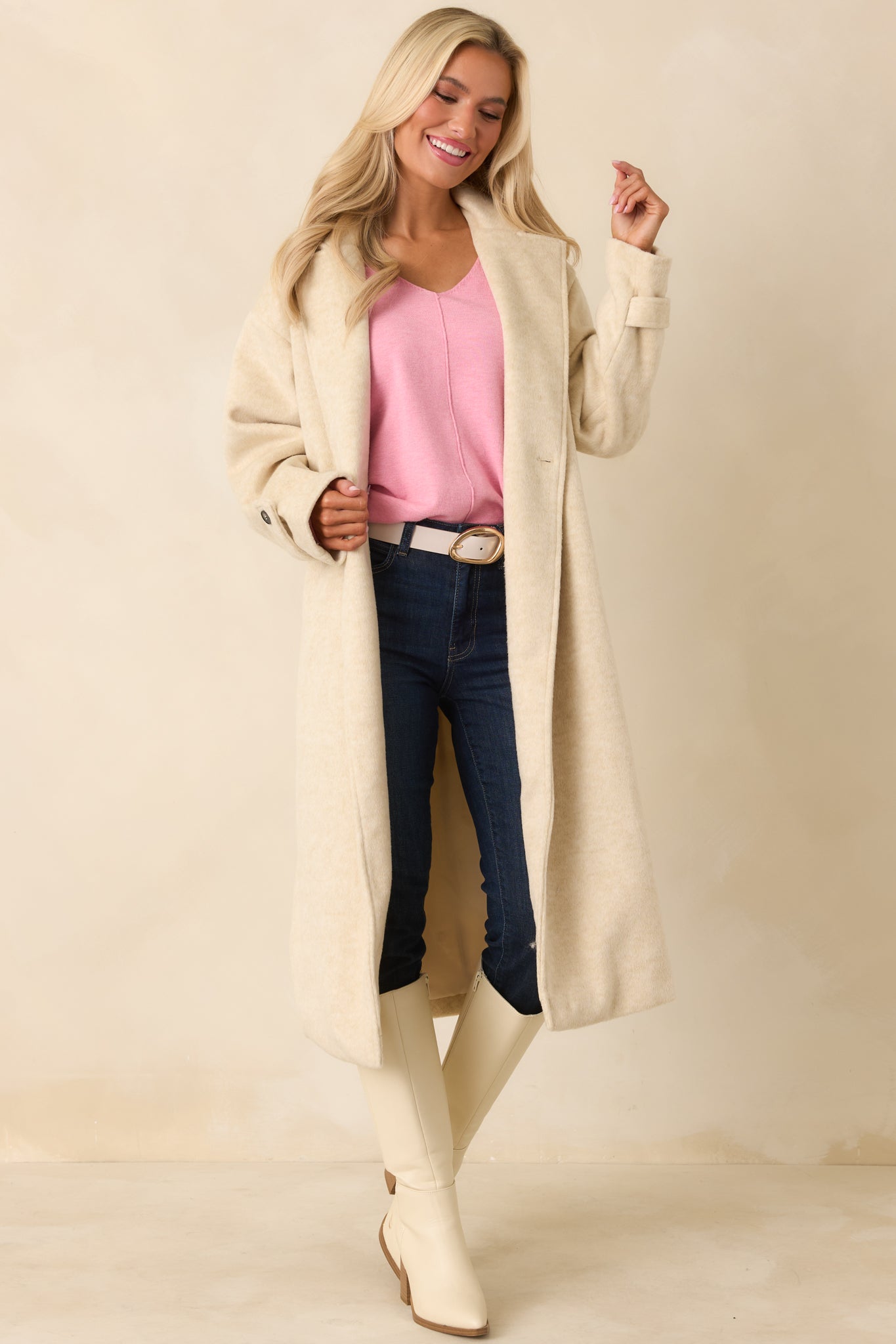 Women's Inclined to Agree Ivory Felted Wool Blend Longline Coat | Size: Xs | Red Dress Women's Inclined to Agree Ivory Felted Wool Blend Longline Coat | Size: Xs | Red Dress