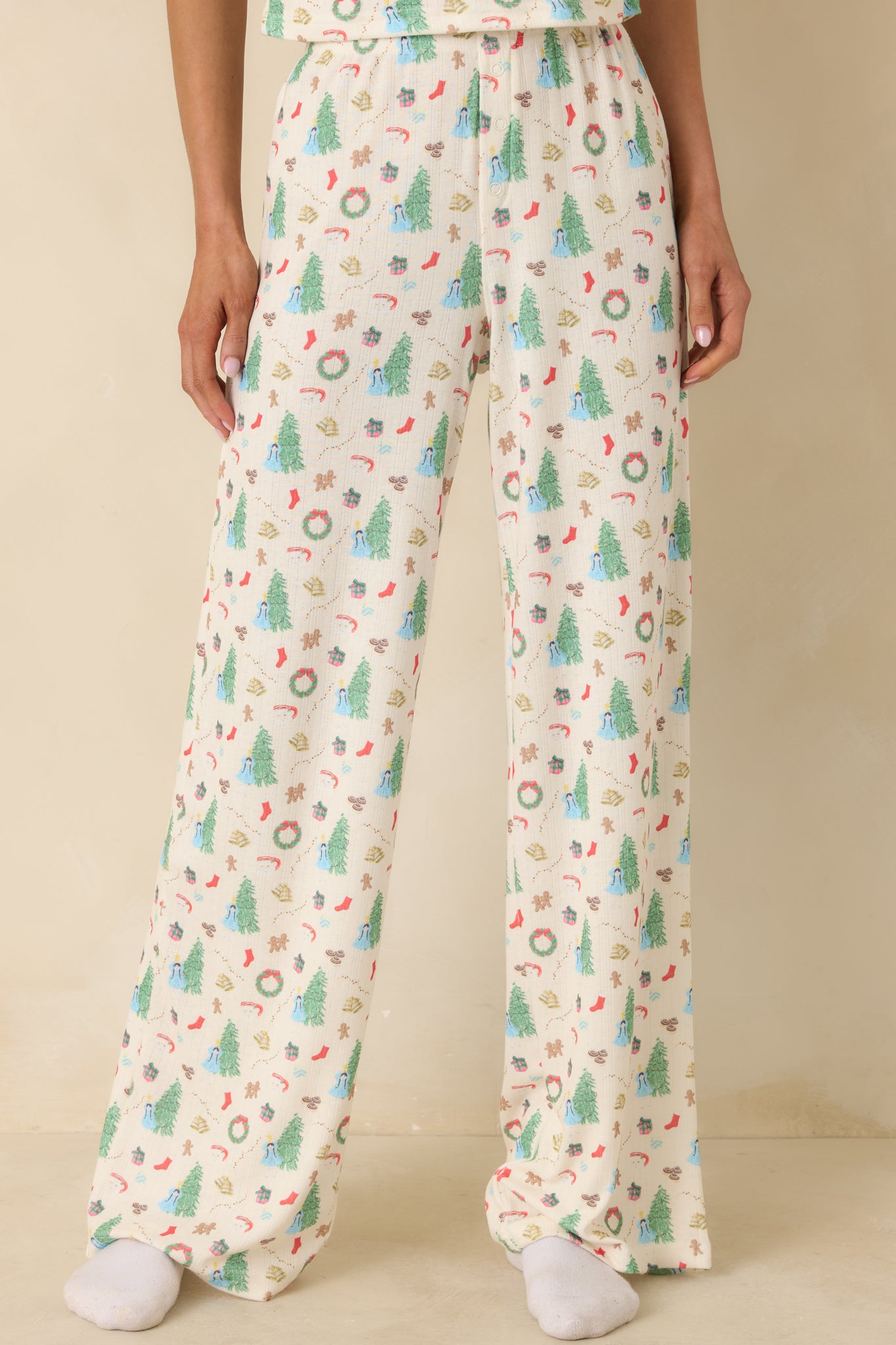 Women's Holiday Morning Ivory Multi Christmas Print Pajama Pants | Size: M