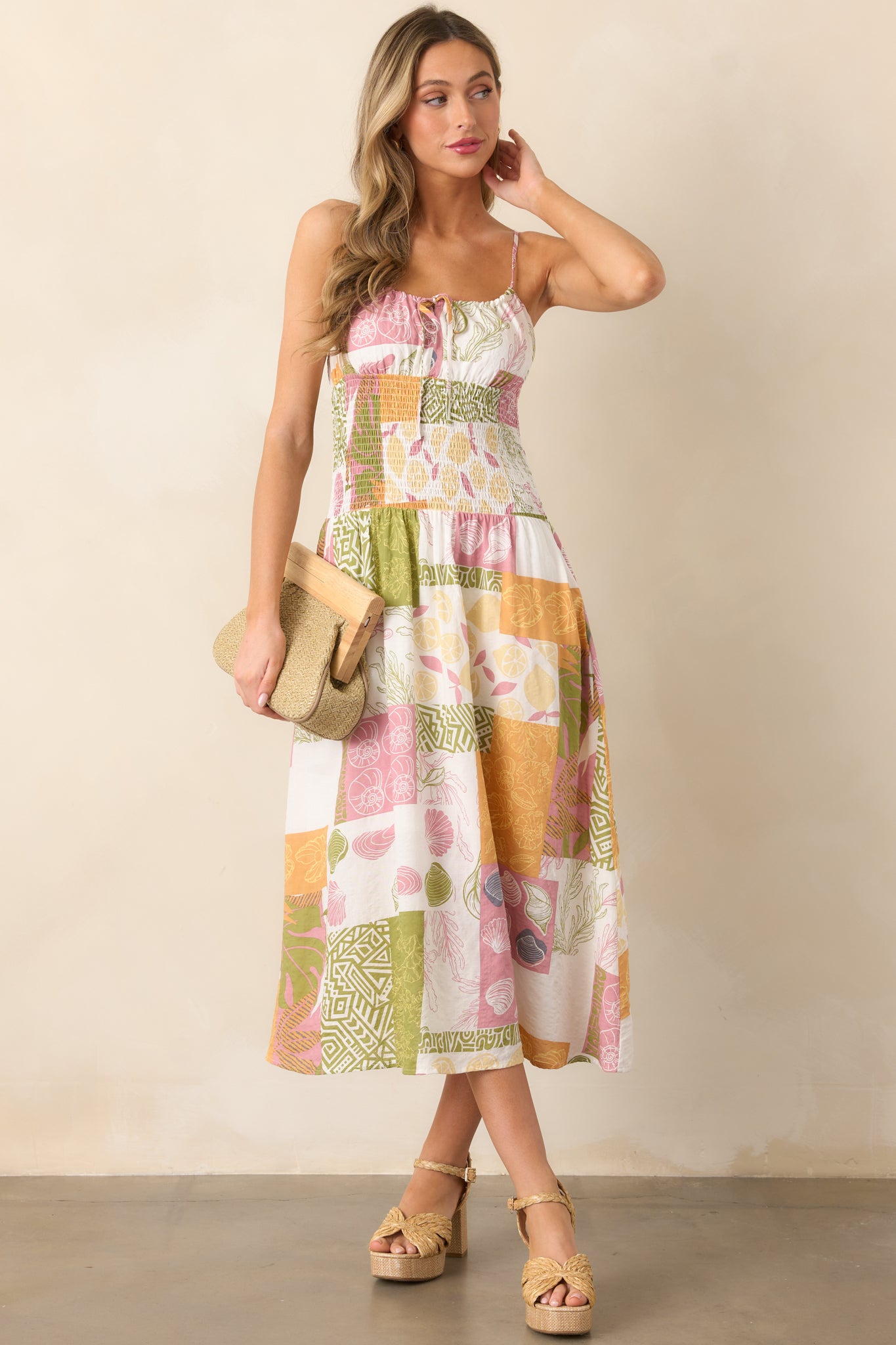 Ivory Patchwork Print Midi Dress - All Dresses | Red Dress Ivory Patchwork Print Midi Dress - All Dresses | Red Dress