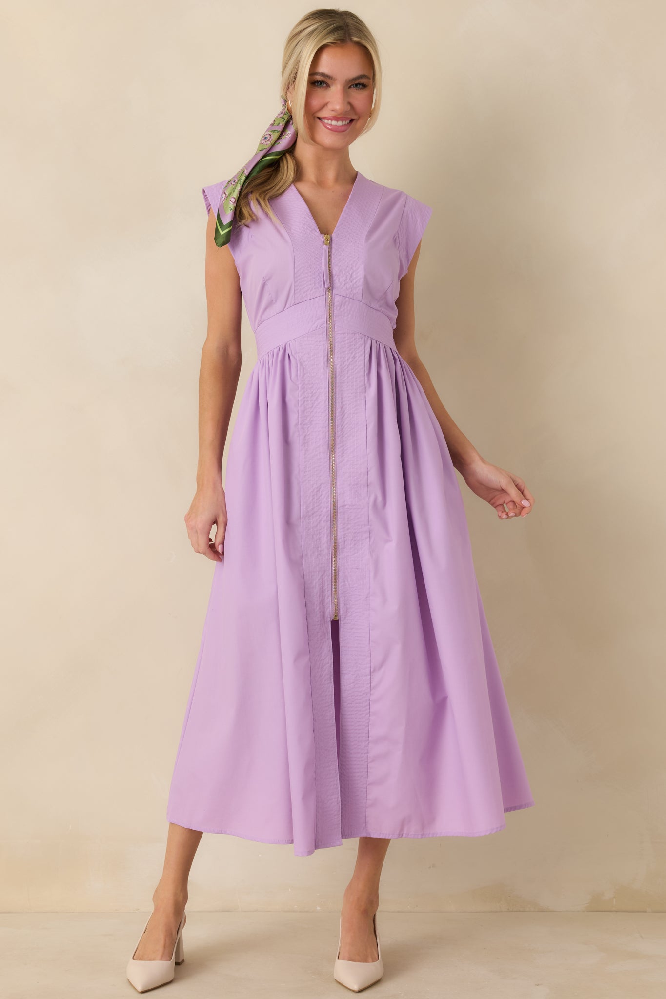 strapless open back dress Lavender Zip Up Midi Dress - All Dresses