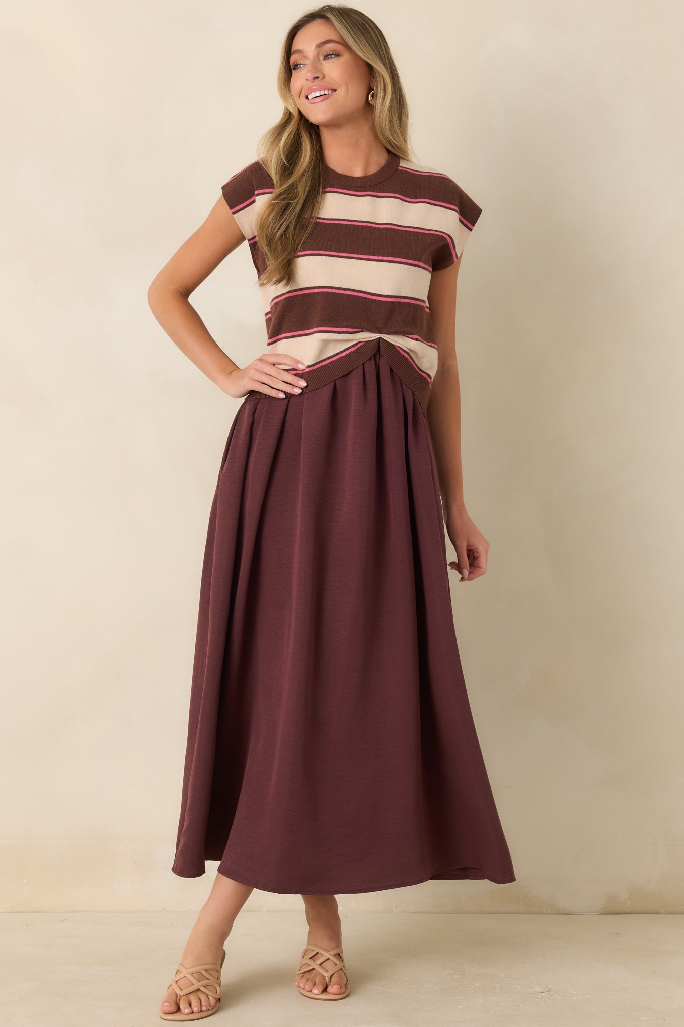 entro maxi dress A-Line Contrasting Striped in Brown S at June Adel 8.5 Waist Women's Entro Let It Be