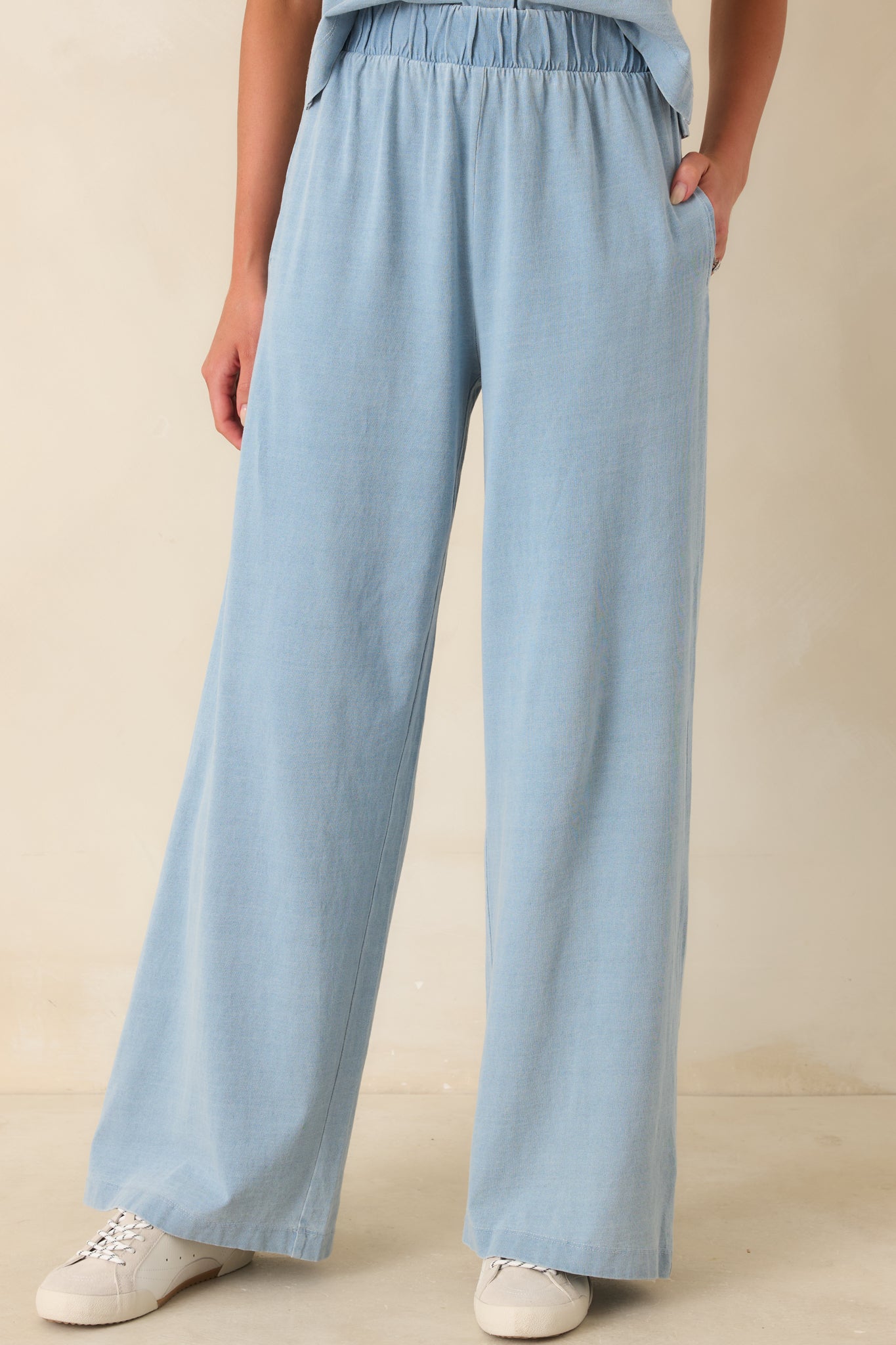 Women's Casual Company Light Denim Blue Cotton Wide Leg Pants | Color: Light Blue | Size: L