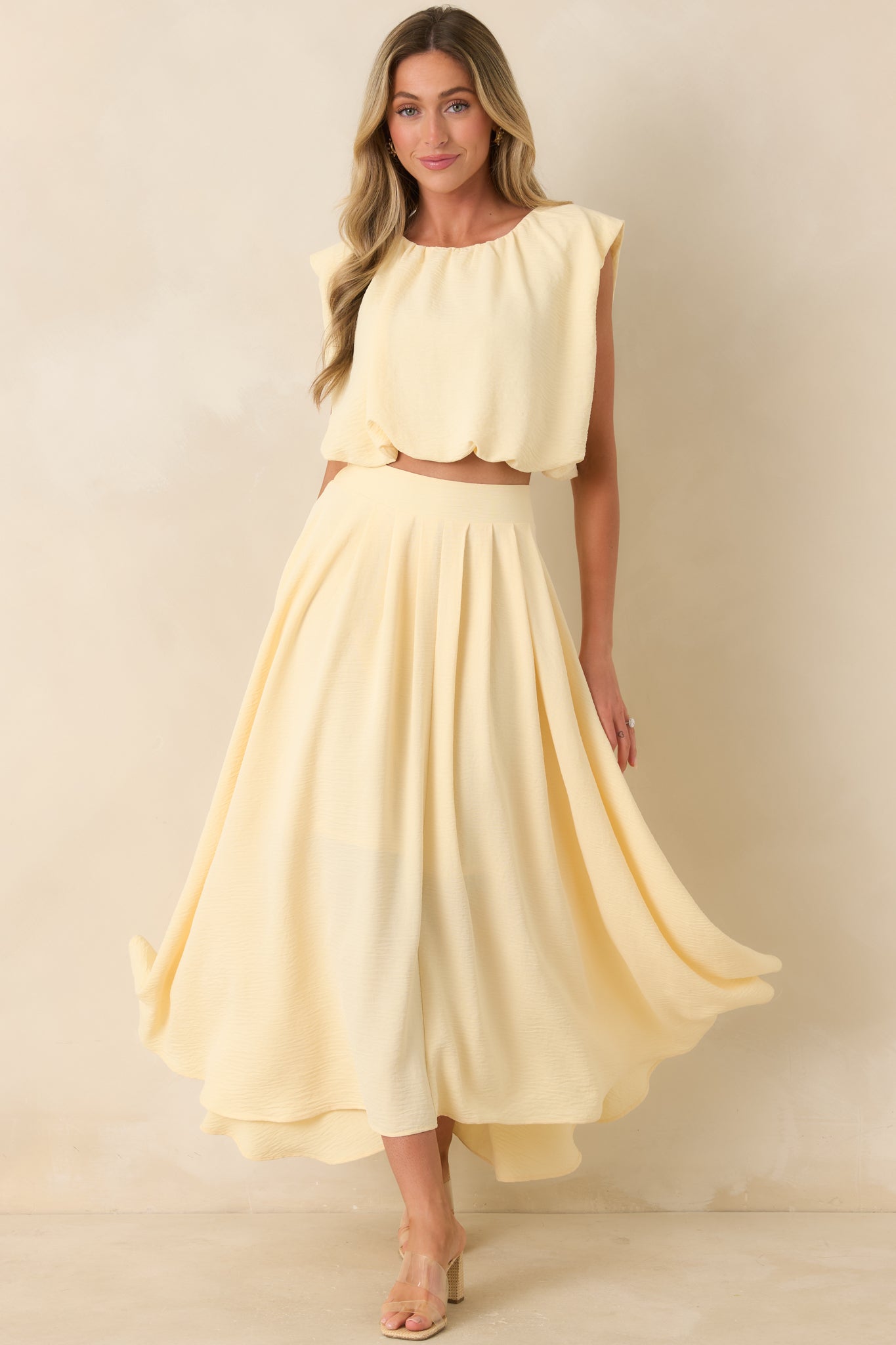Women's Ebb and Flow Light Yellow Blouson Crop Top Shirt | Size: L
