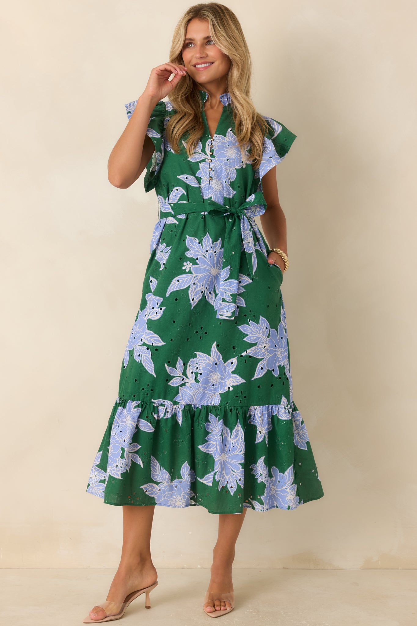 fresh green dress Women's Entro Air Affair Hunter & Blue Floral Cotton Eyelet Midi | Size: S color:As Pic HAUTE BABY: FALL 2021 Regular Wash Others Wedtrend Women White Graduation