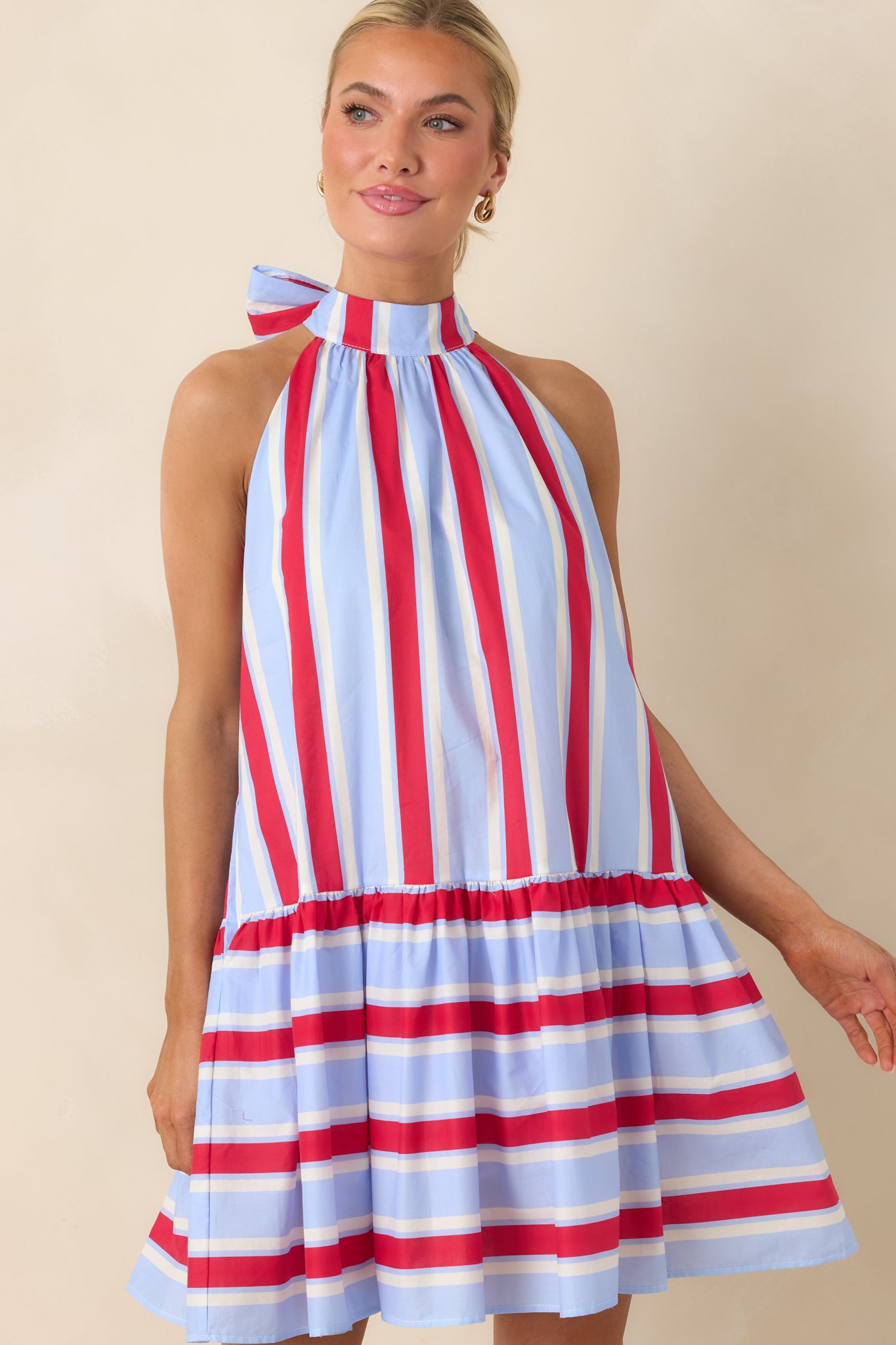Lightweight fabric texture highlighting playful stripe design and airy drape.