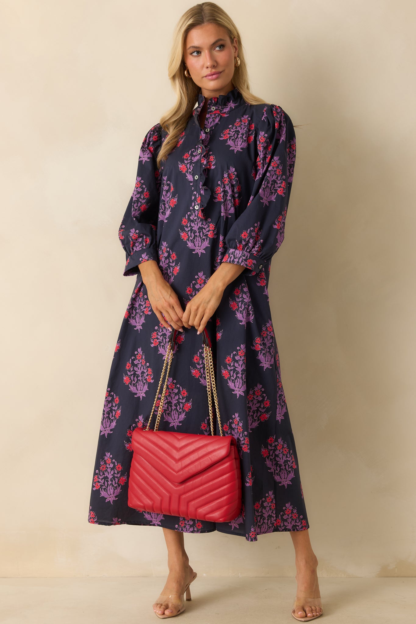Long-sleeve maxi dress with airy cotton fabric and an elegant, flowing A-line fit.