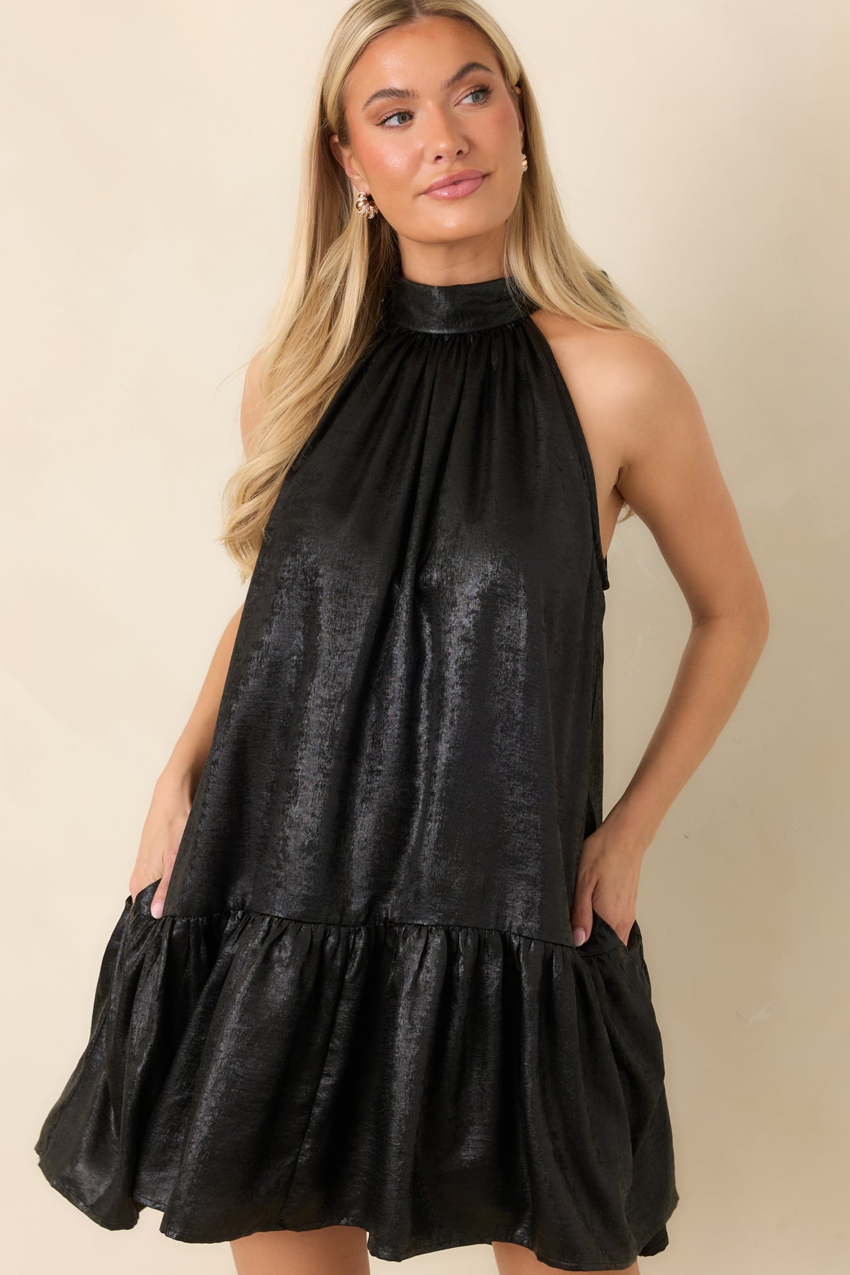 Flowing mini dress skirt with subtle sheen and a softly flared shape