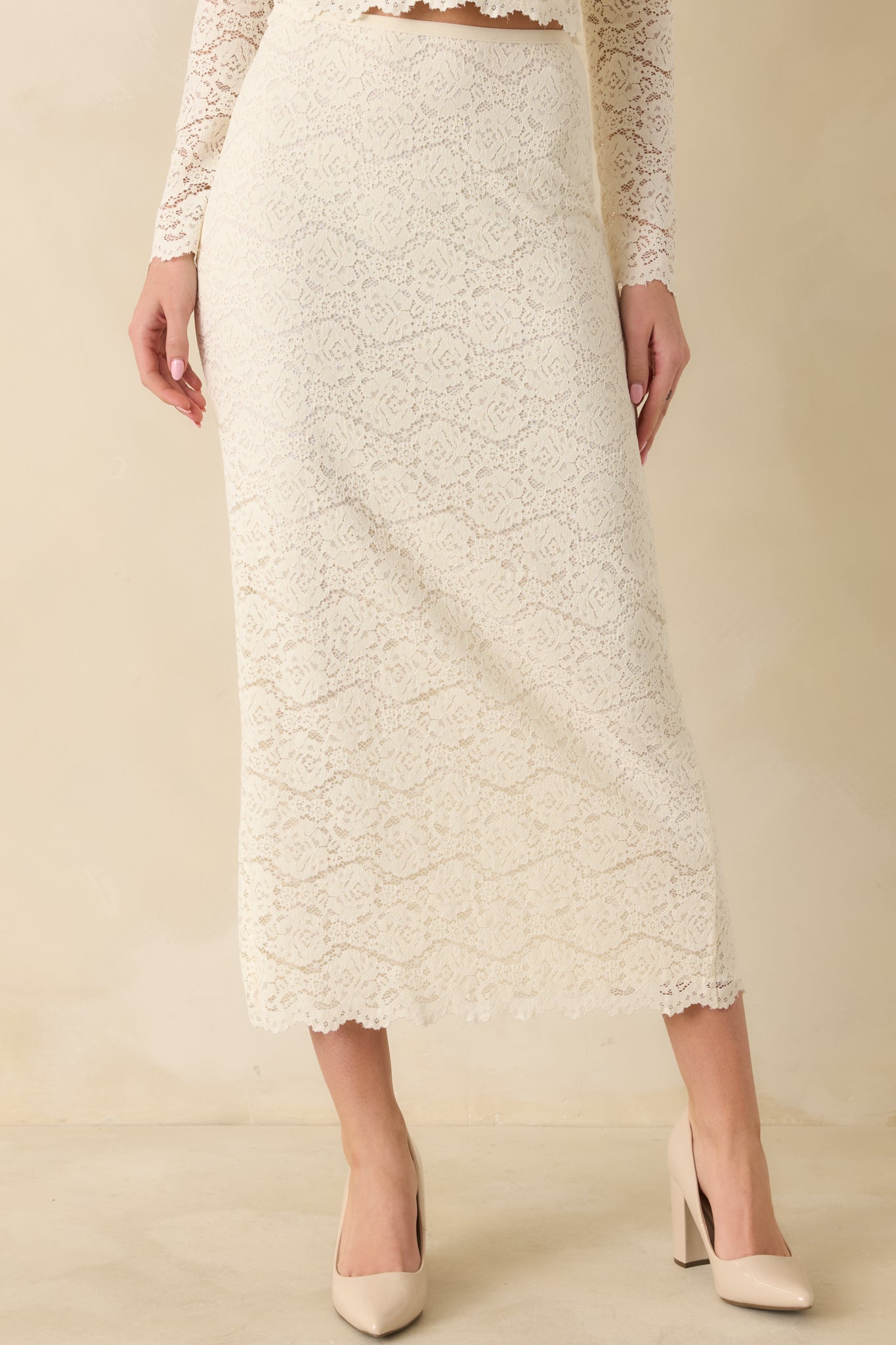 Z Supply Via Ivory Lace Midi Skirt | Red Dress