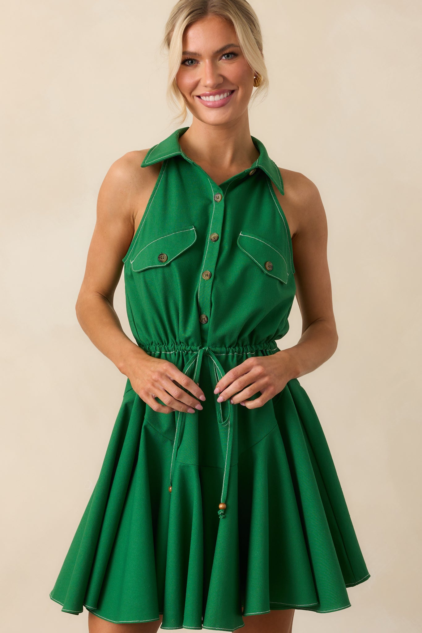 Something About Me Kelly Green Cotton Mini Shirt Dress Something About Me Kelly Green Cotton Mini Shirt Dress
