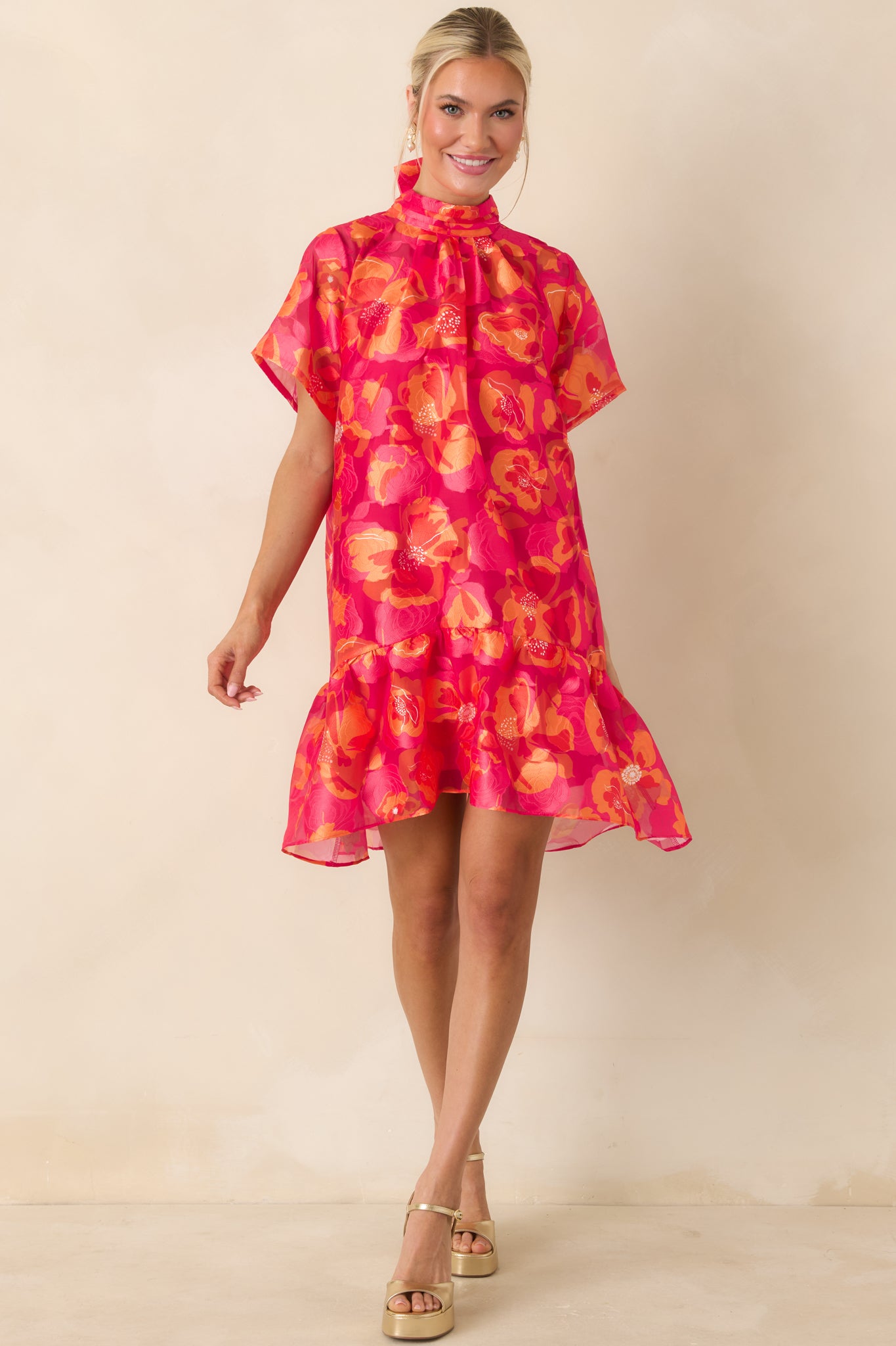 Turn It Up Fuchsia & Orange Floral Tie Back Mini Dress Turn It Up Fuchsia & Orange Floral Tie Back Mini Dress