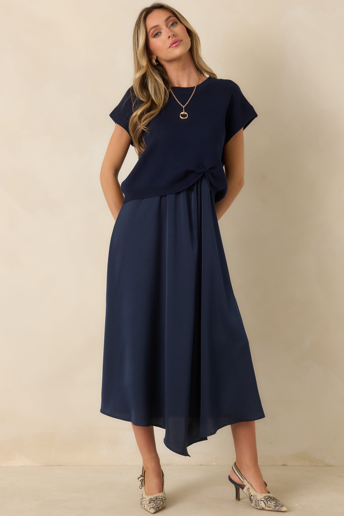 navy satin midi dress Women's Easy Confidence Knit & Sleeveless | Size: L Size:Dad-XL David's Bridal Wedding Dress party and date dress floral for love & lemons