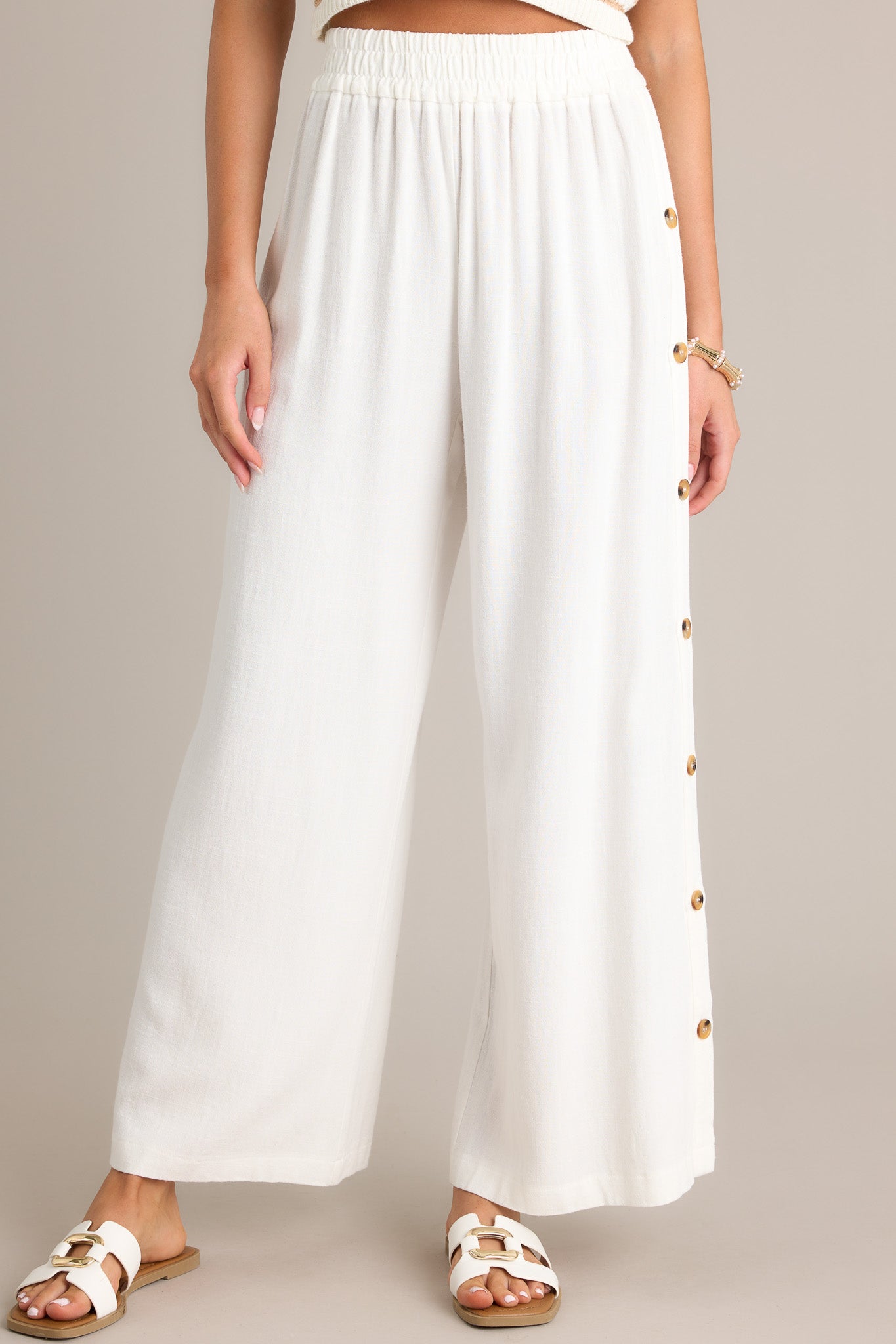 Relaxed Ivory Wide Leg Pants - All Pants | Red Dress
