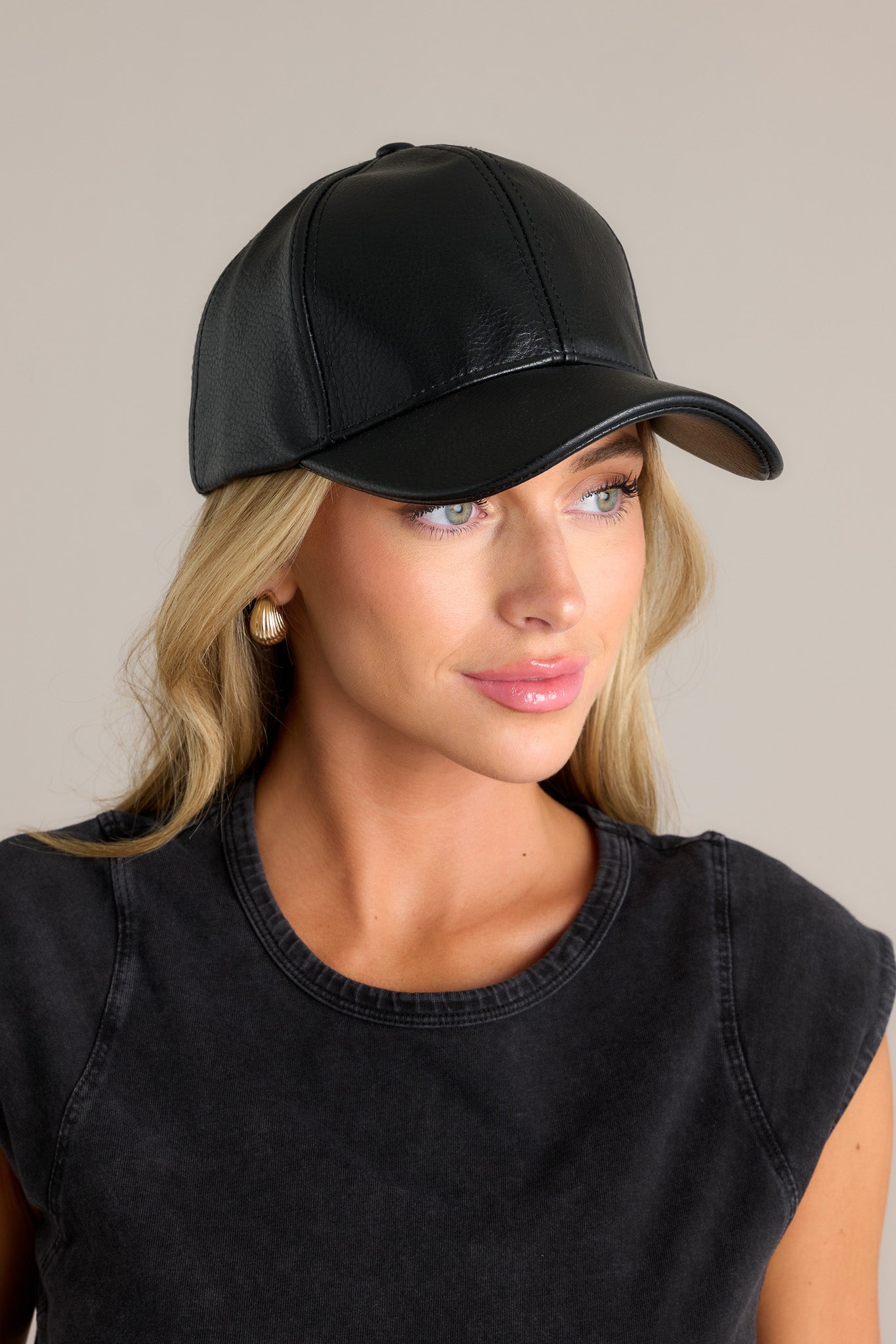 Edgy Black Faux Leather Hat - All Hats | Red Dress Edgy Black Faux Leather Hat - All Hats | Red Dress