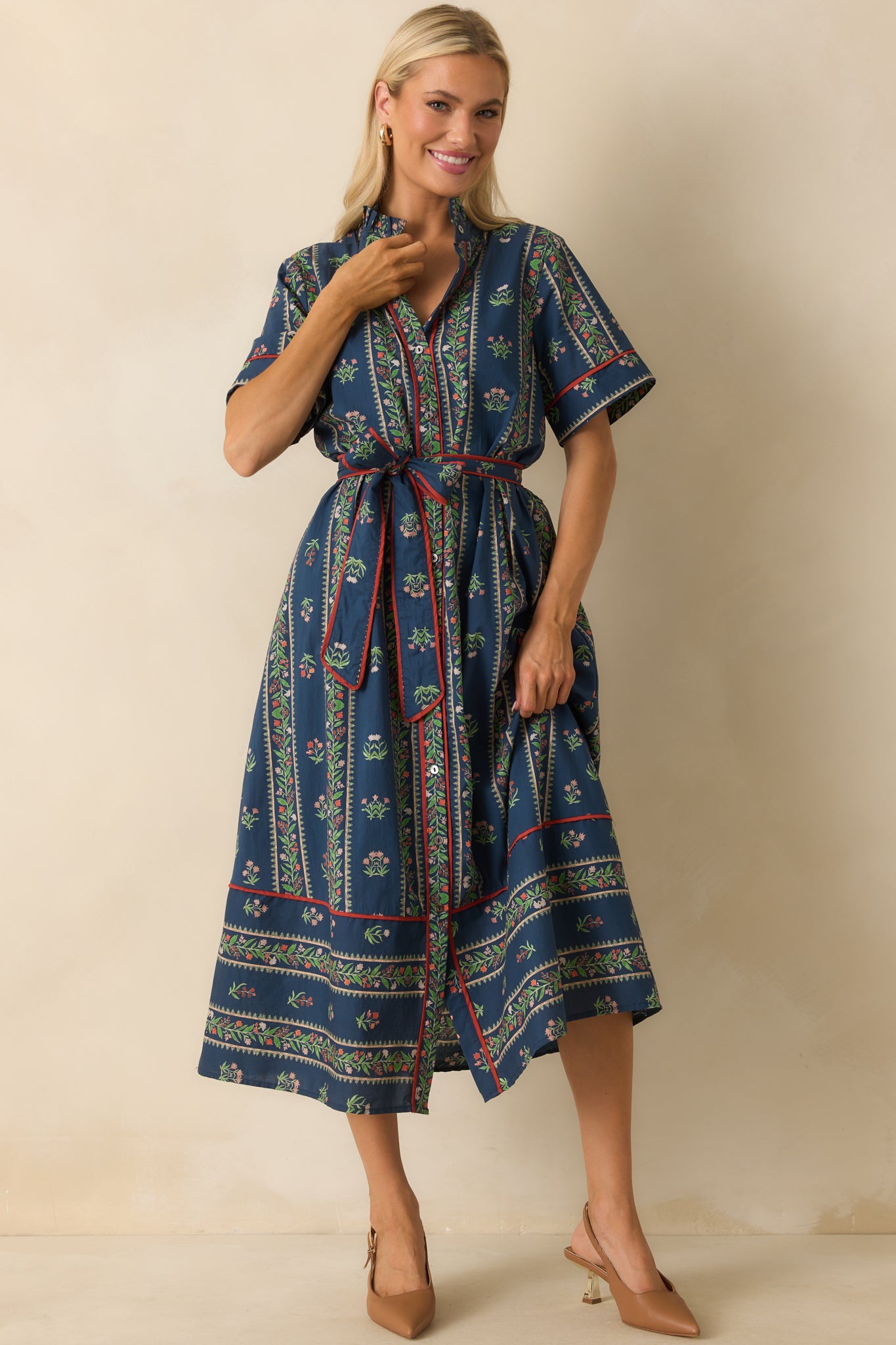 Navy Multi Floral Print Cotton Maxi Dress Shirt Dresses Red Dress