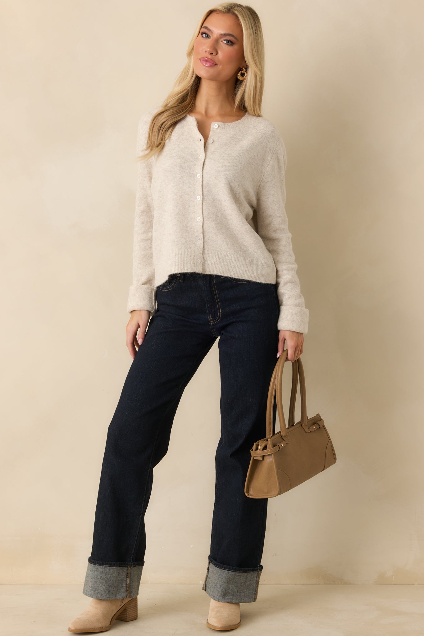 Z Supply Oatmeal Heather Medina Cozy Cardigan | Red Dress