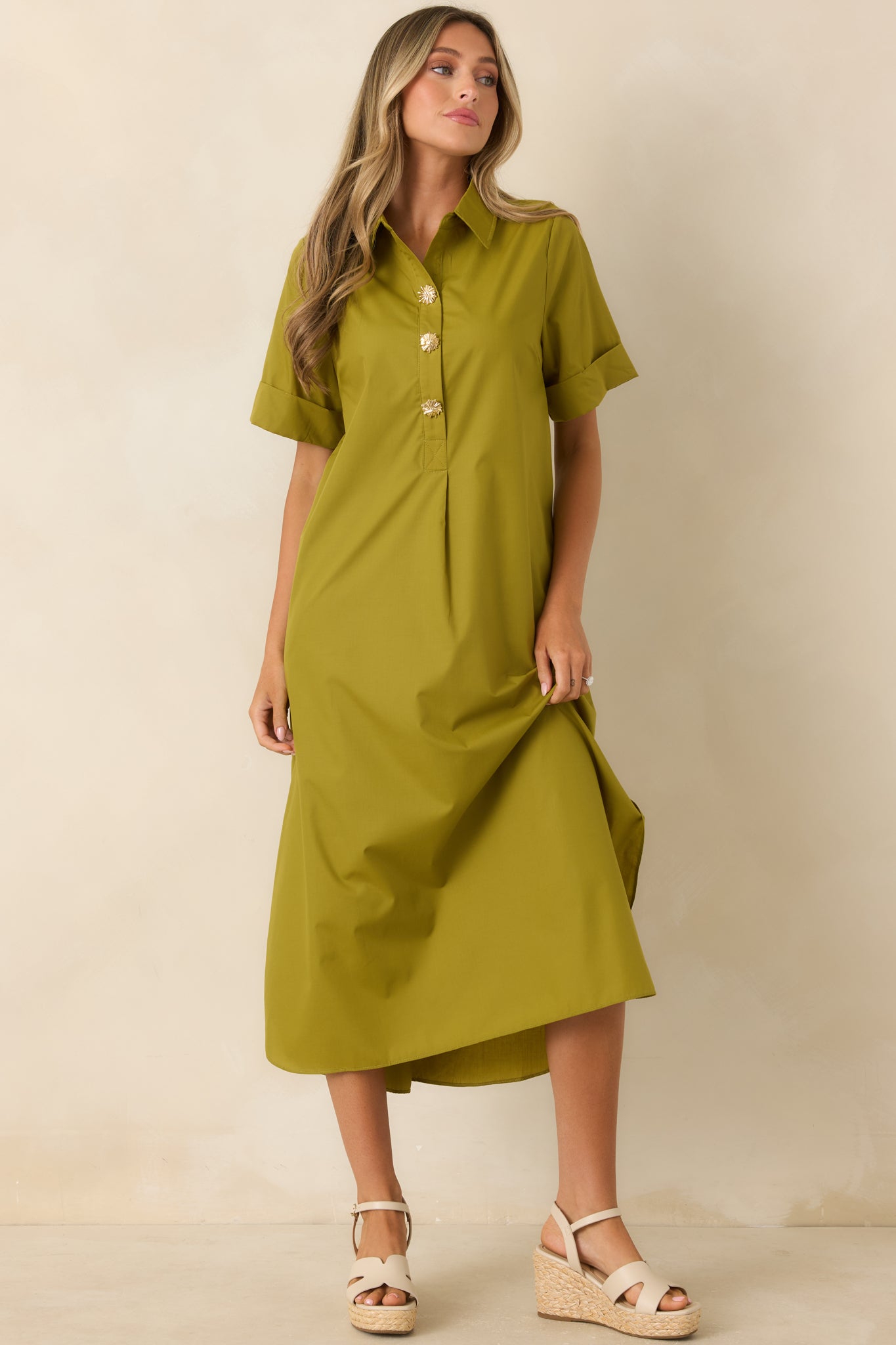 Women's Entro Read the Signs Olive Short Sleeve Maxi Dress | Size: S