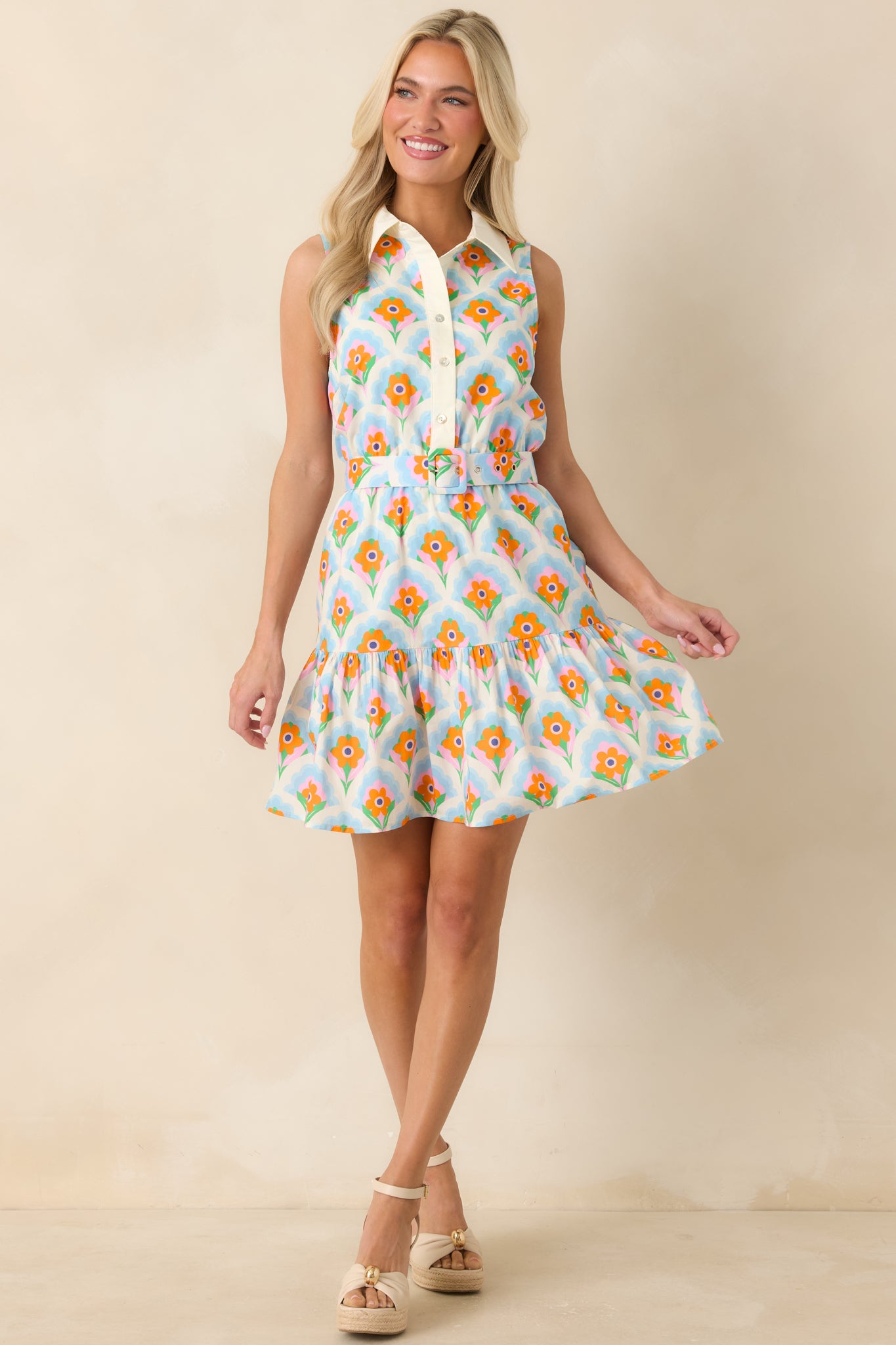 Women's Weekend in Palm Springs Orange & Light Blue Floral Mini Dress | Size: S