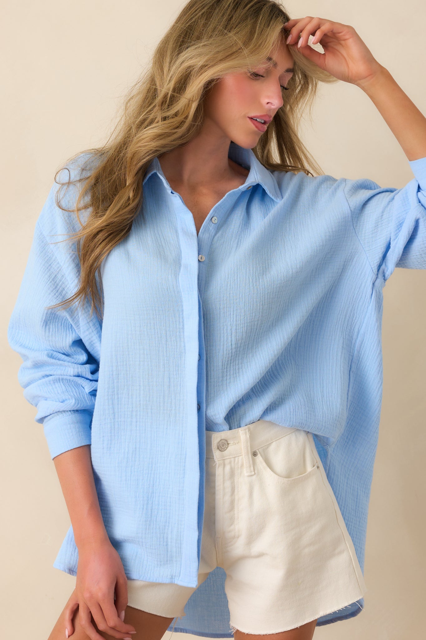 Paradisa Naples Oceana Blue Cotton Button-Up Top