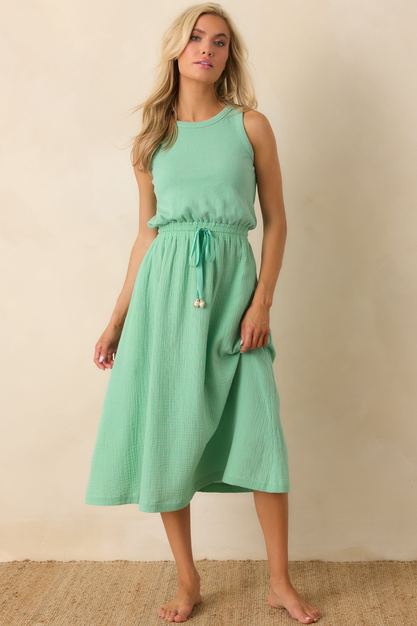 Women's Bonita Seaglass Green Cotton Sleeveless Midi Dress | Color: Seafoam Green | Size: S | Red Dress Women's Bonita Seaglass Green Cotton Sleeveless Midi Dress | Color: Seafoam Green | Size: S | Red Dress