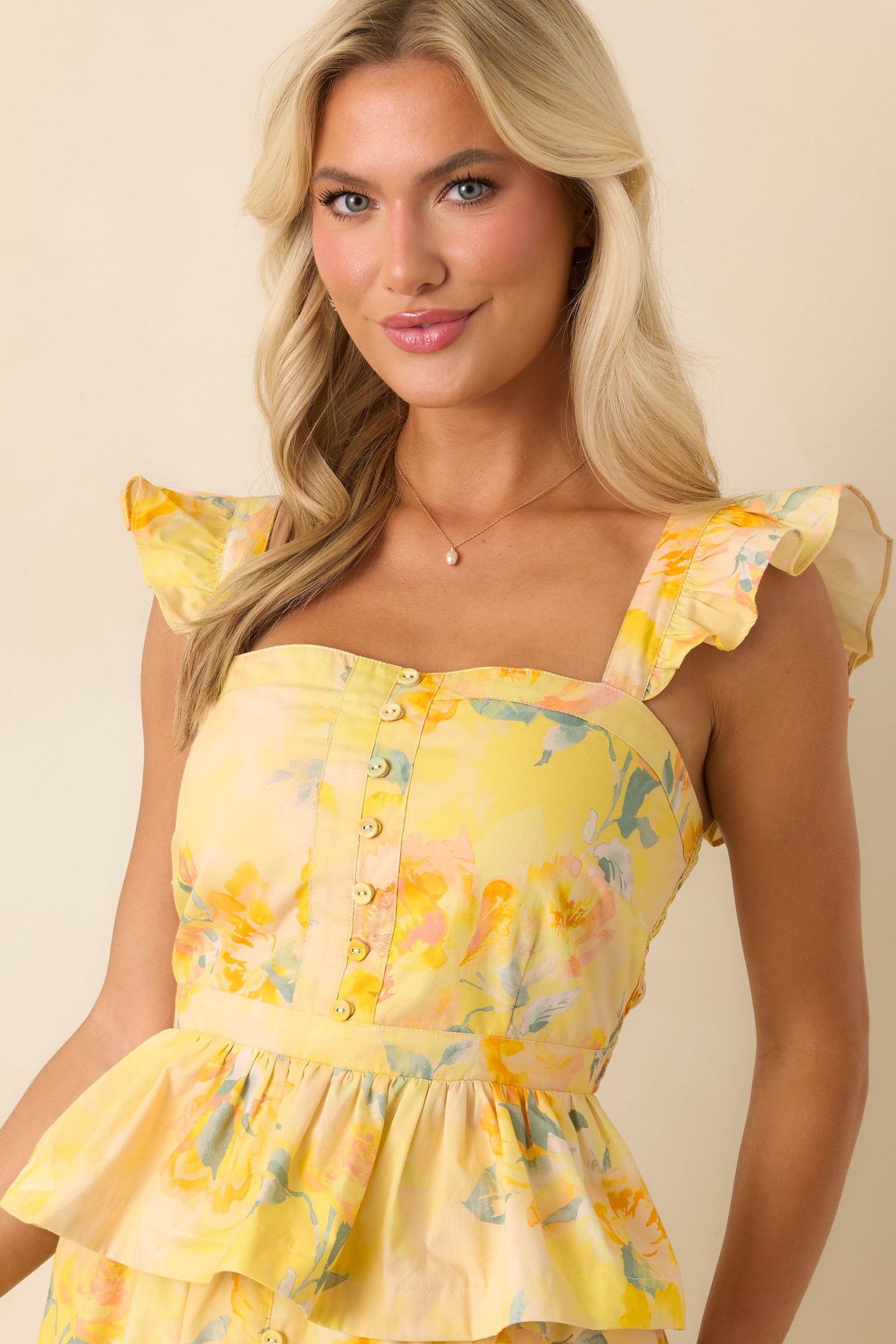 Prosperina Provence Yellow Multi Floral Cotton Peplum Top