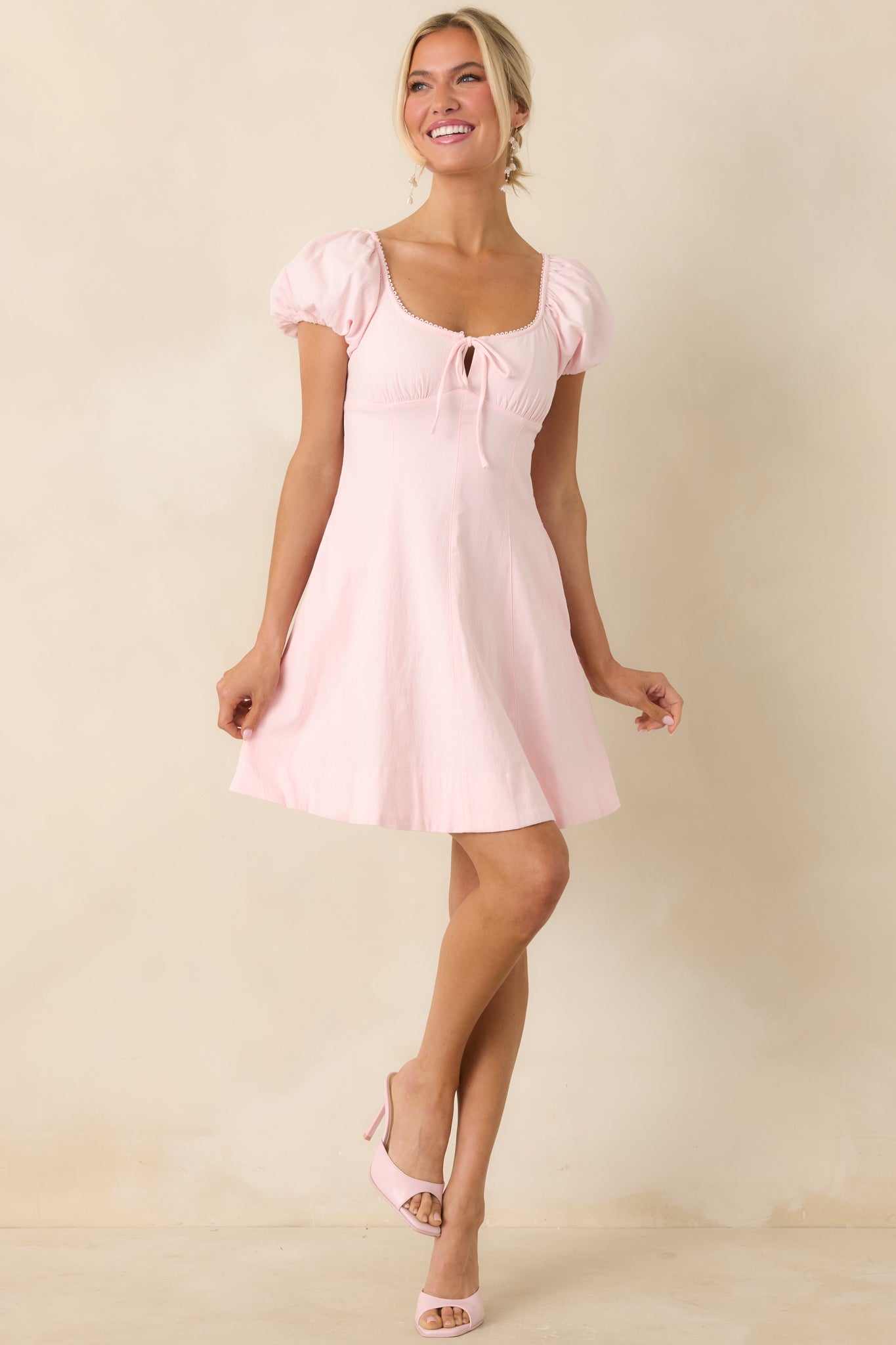 Women's Love Is In the Air Peony Pink Cotton Peasant Mini Dress | Color: Light Pink | Size: L | Red Dress Women's Love Is In the Air Peony Pink Cotton Peasant Mini Dress | Color: Light Pink | Size: L | Red Dress
