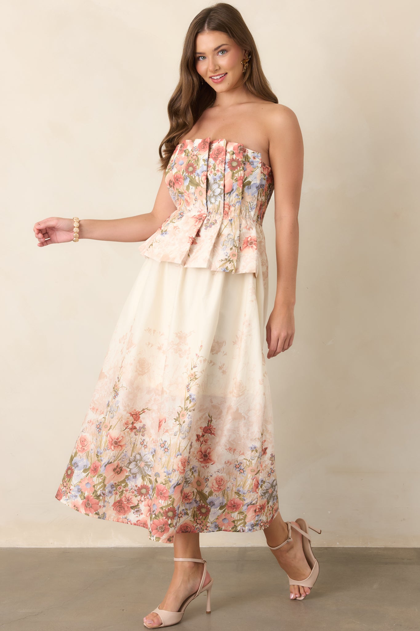 strapless dress cotton Women's Gathered in Grace Pink Multi Floral Midi | Size: S prom dresses light blue Buy Club L London while the full Condition:Like New Box
