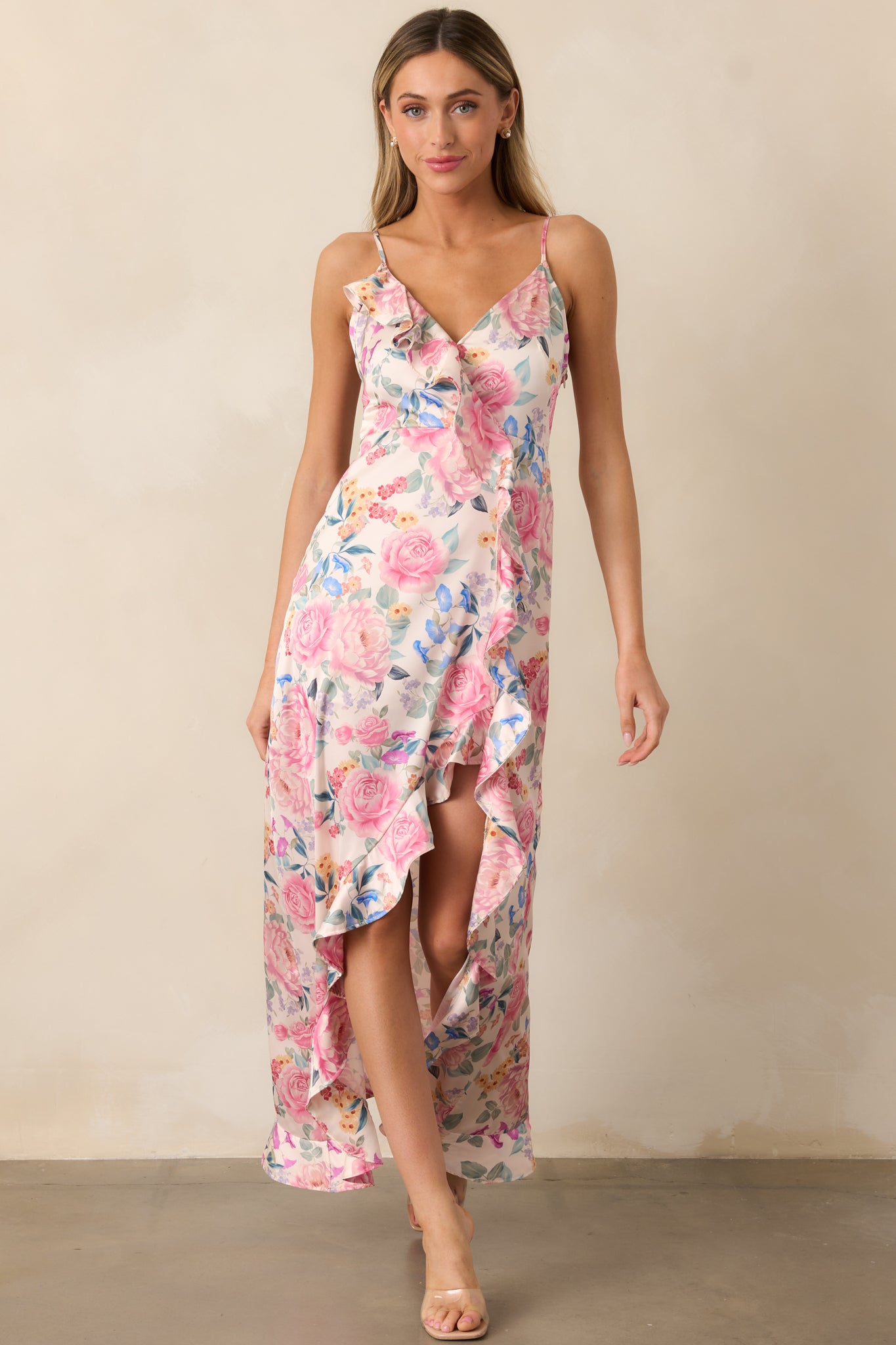 Pink Multi Floral Ruffle Maxi Dress - All Dresses