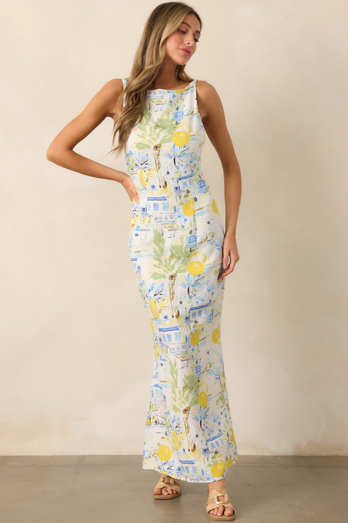 Seaside Strolling Ivory Watercolor Print Maxi Dress Seaside Strolling Ivory Watercolor Print Maxi Dress