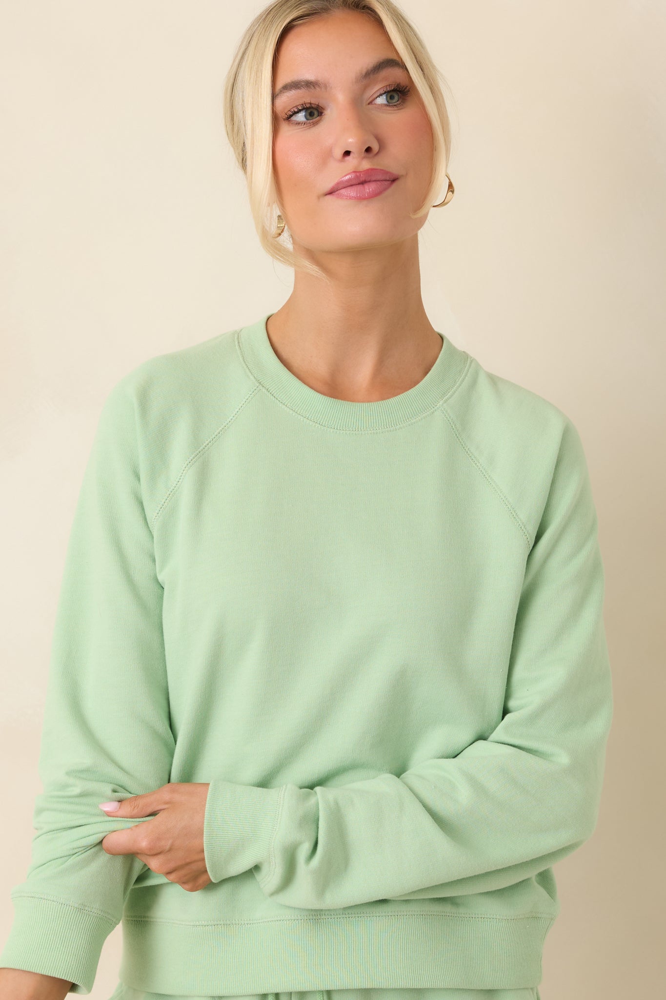 Raglan sleeve sweatshirt with a classic crew neckline and refined finish.