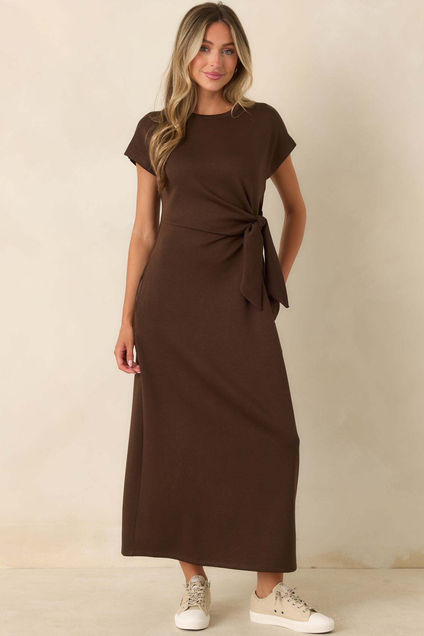 entro maxi dress Women's On a Side Note Chocolate Brown Side Tie | Size: L Big Chest Outfits Summer backstyle_Zipper 20% Cotton Lined 颜色:silver sage