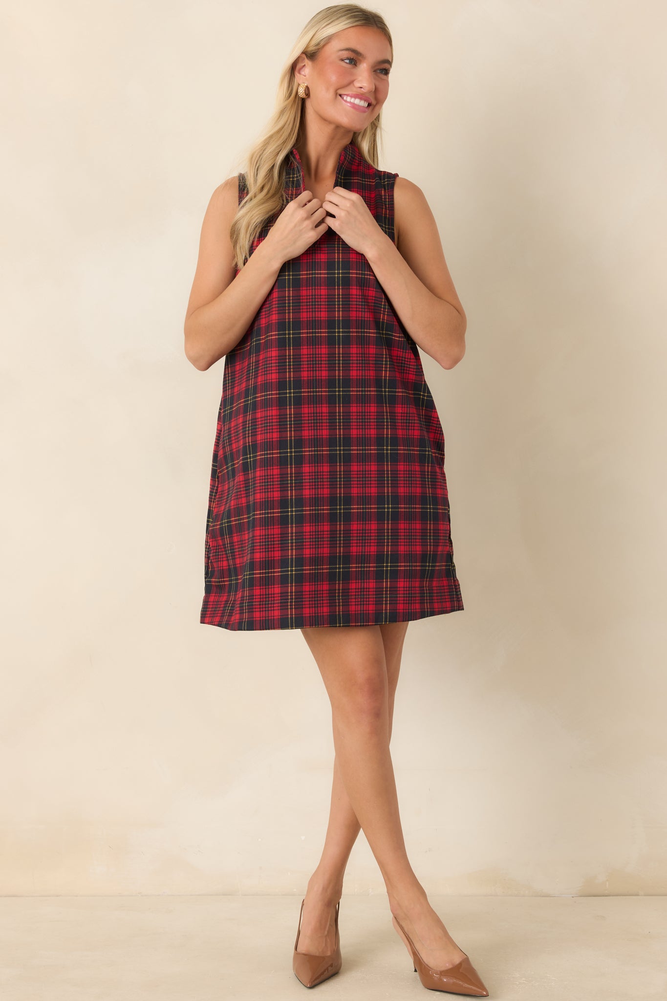 Plaid to See You Red & Black Plaid Sleeveless Mini Dress