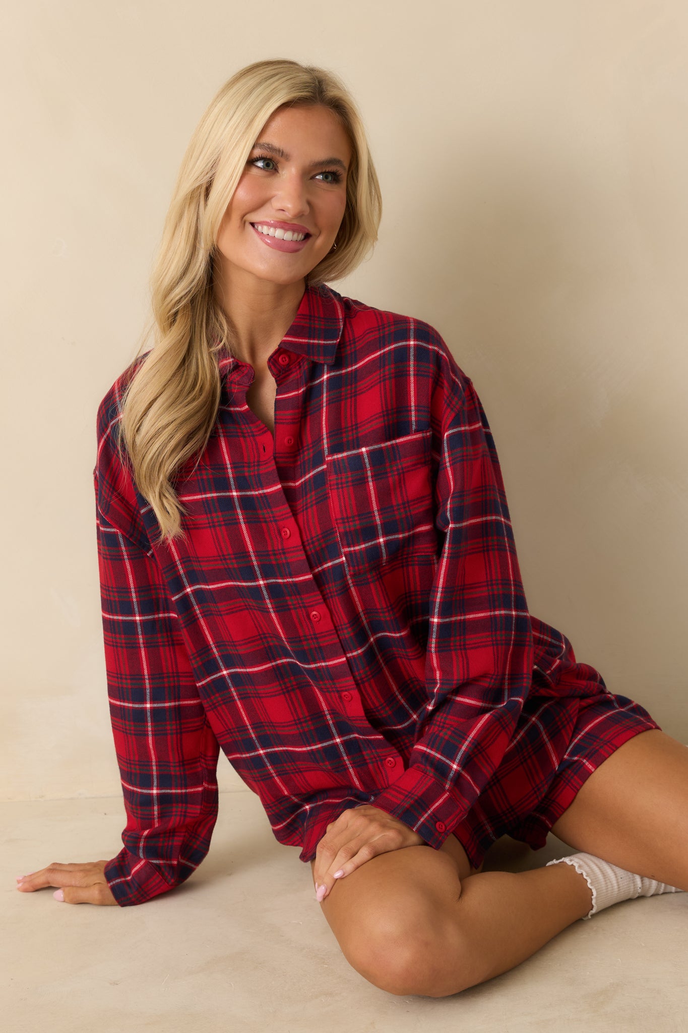 Z Supply Haute Red River Plaid Button Up Flannel Top | Red Dress
