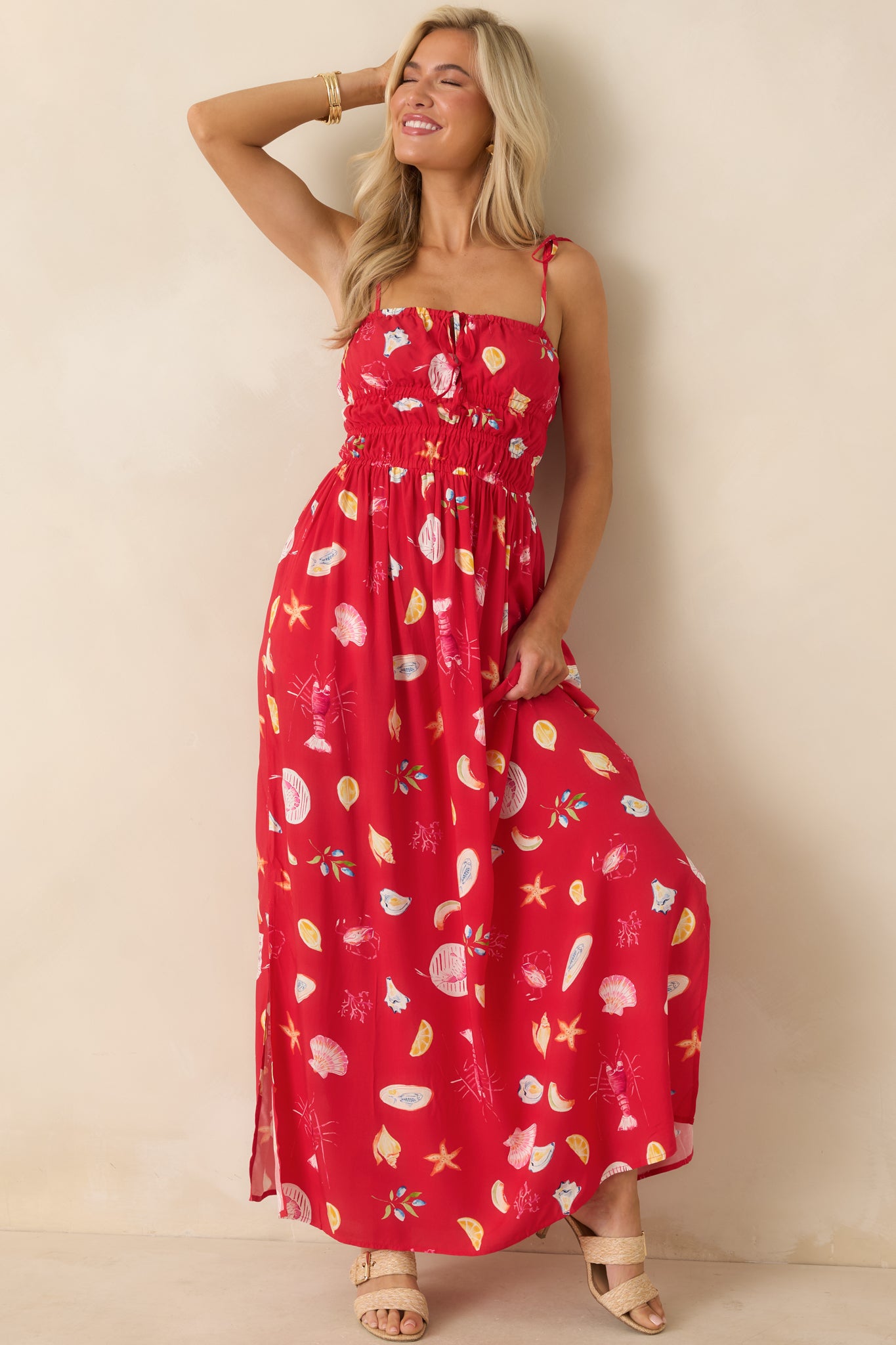 minkpink maxi dress Women's Sirena Red Multi Coastal Print | Size: Xs Suit Jacket Size:38 95% Viscose lemon Mesh Layered Strap Dress
