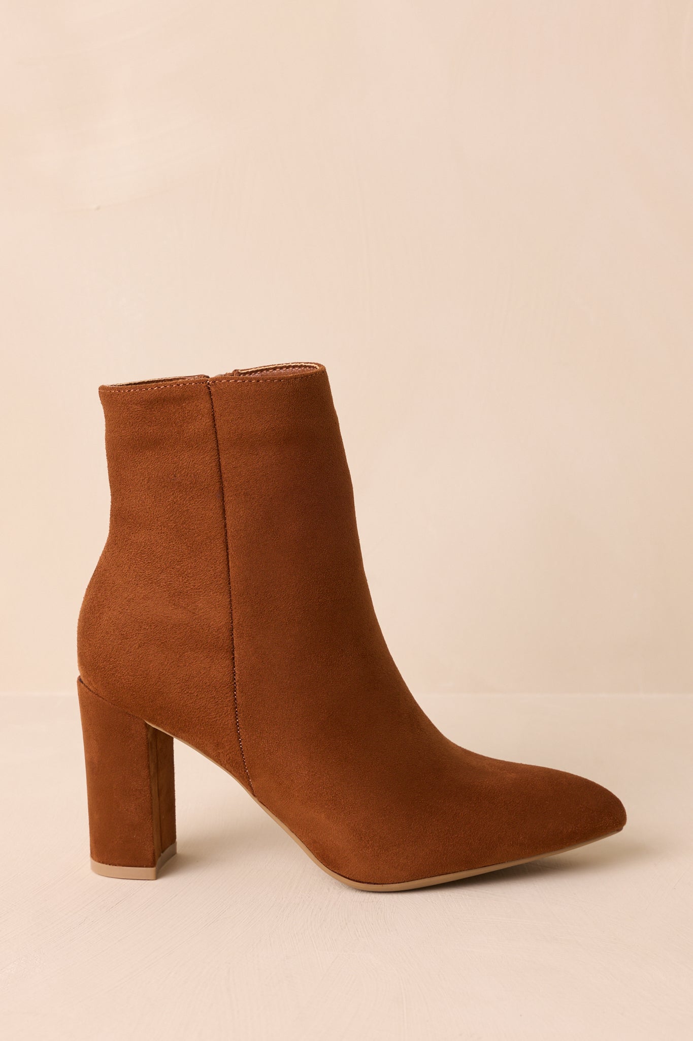 Women's from Here On Cinnamon Brown Faux Suede Block Heel Ankle Boots | Size: 6.5 | Red Dress