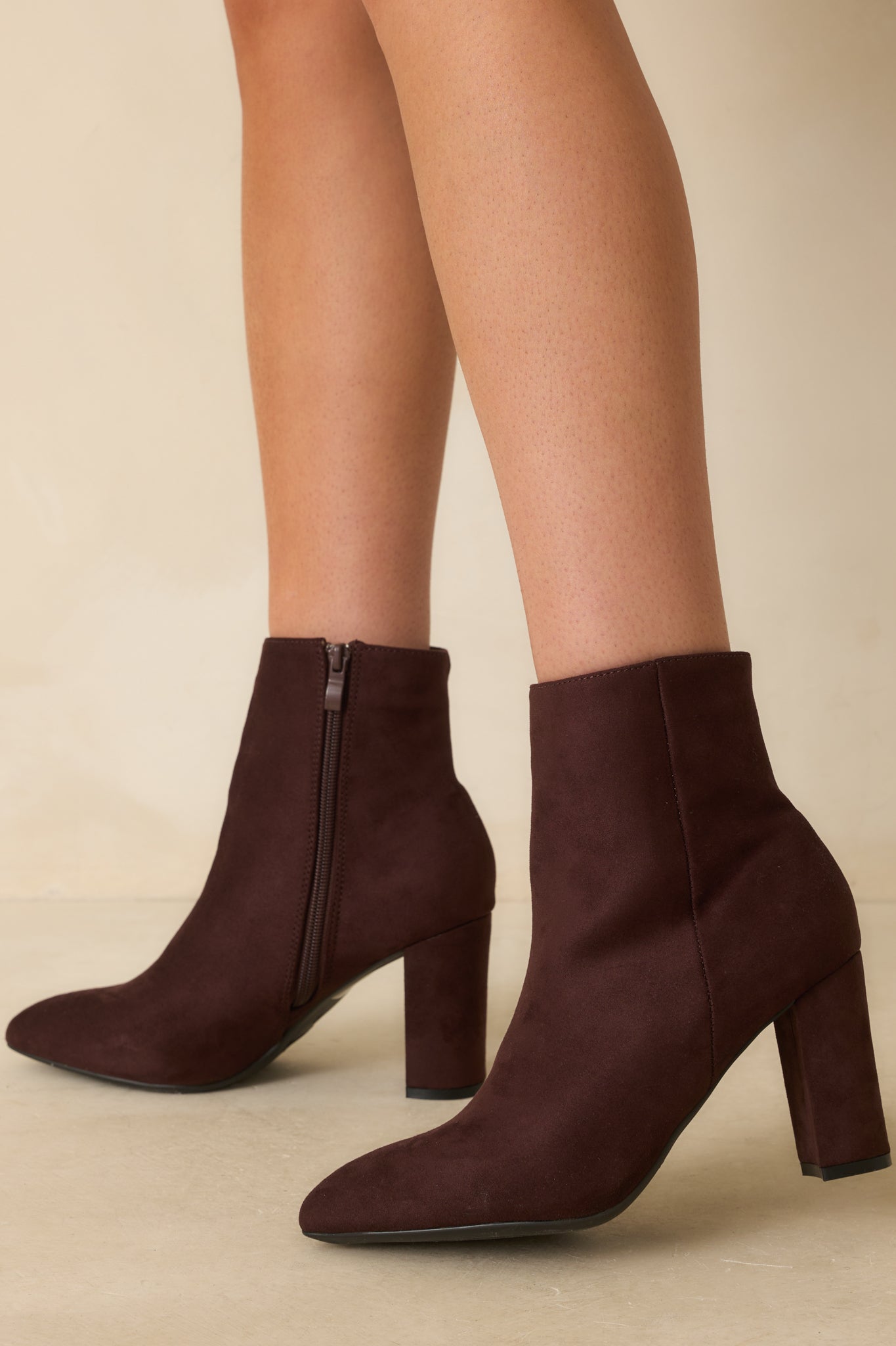 Women's from Here On Dark Brown Faux Suede Block Heel Ankle Boots | Size: 6