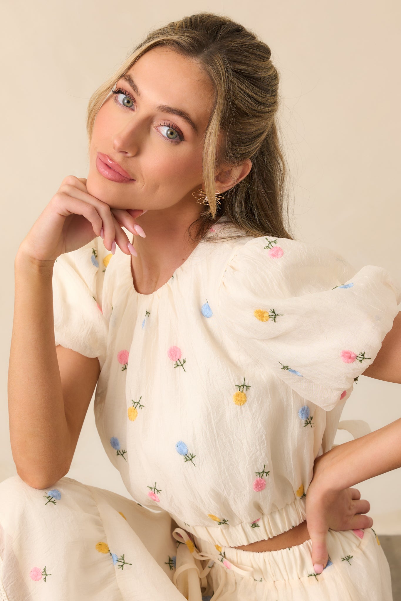 sachin and babi light blue dress Embroidered Puff-sleeve Mini Dress For Women main image 0
