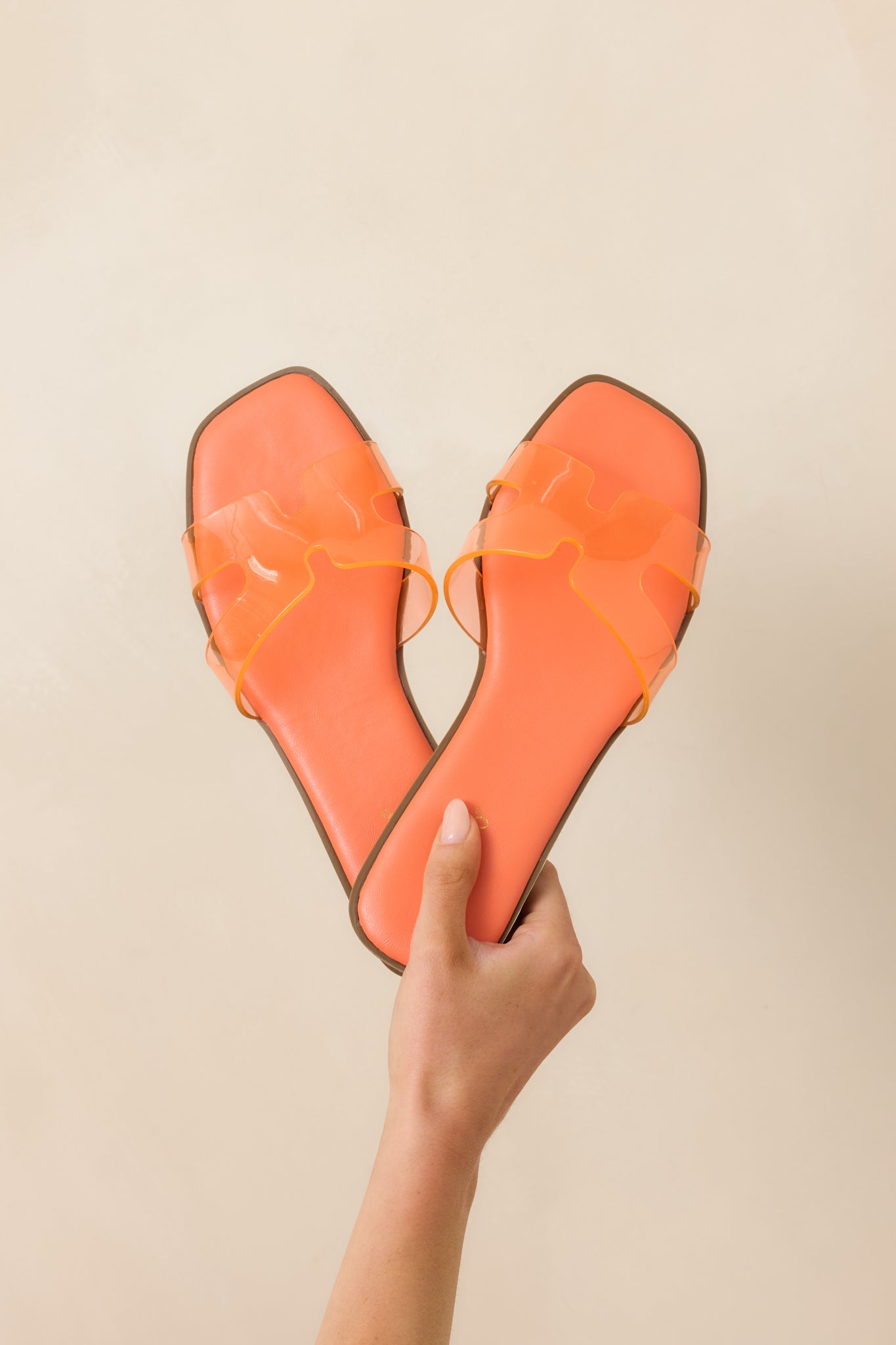 Women's Clear the Way Orange Transparent Strap Slide Sandals | Size: 9