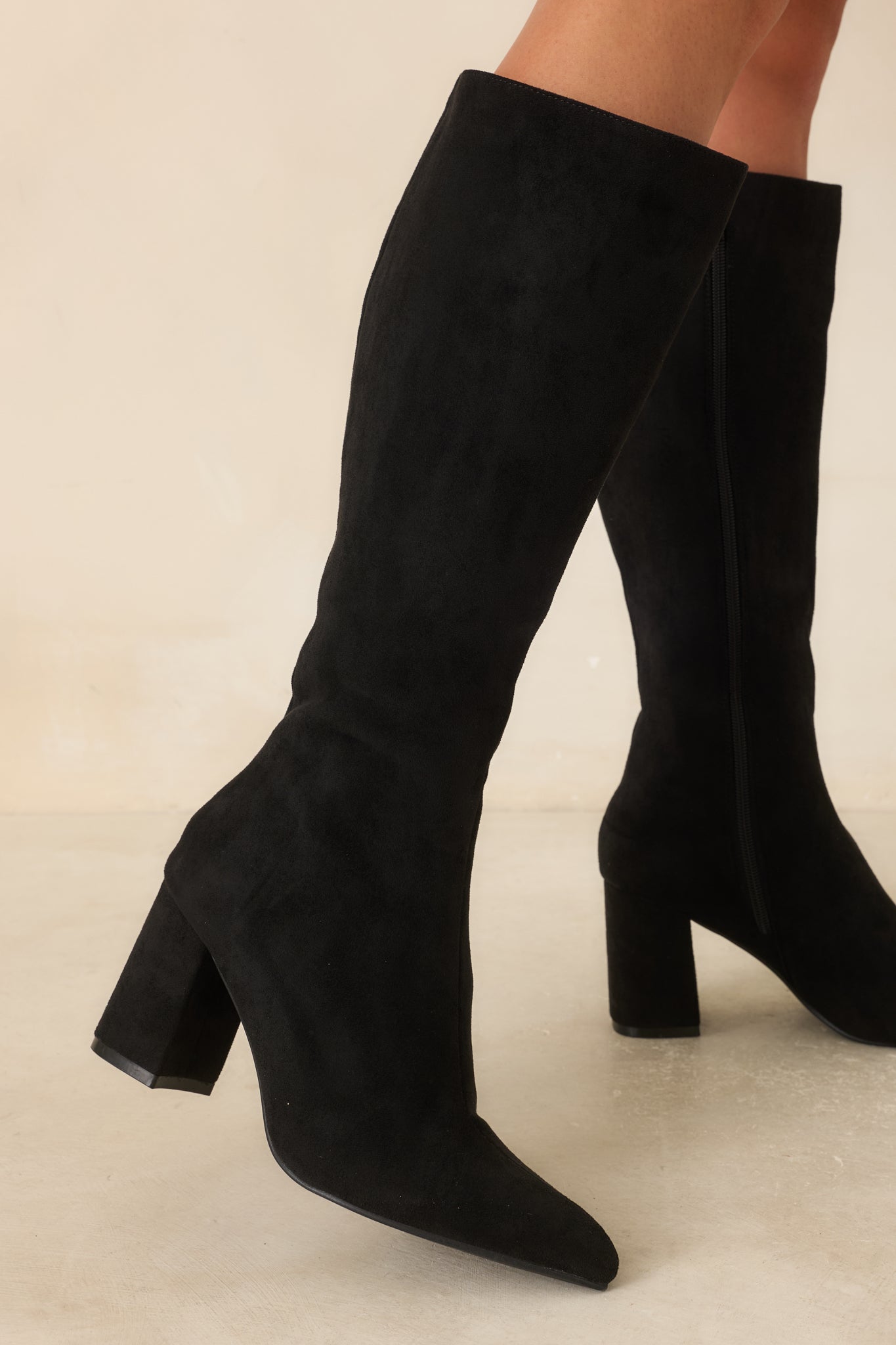 Stepping Out Black Faux Suede Knee High Boots