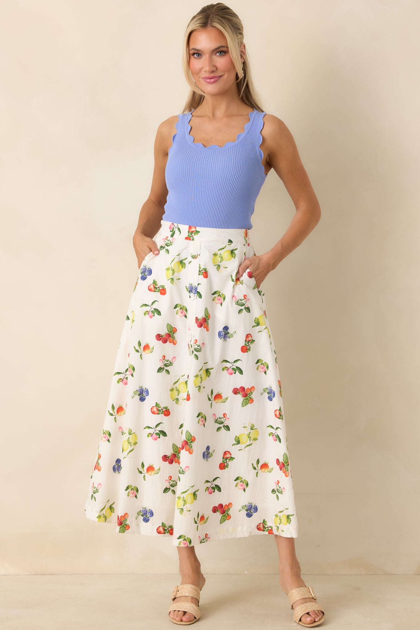 midi dress skirt Women's Pick of the Season White Multi Cotton Fruit Print | Size: Xs Eightale Navy Blue Evening Belt detail Color_Black Nude Choose Size:EU38 - UK5 - US7 (Wide version)