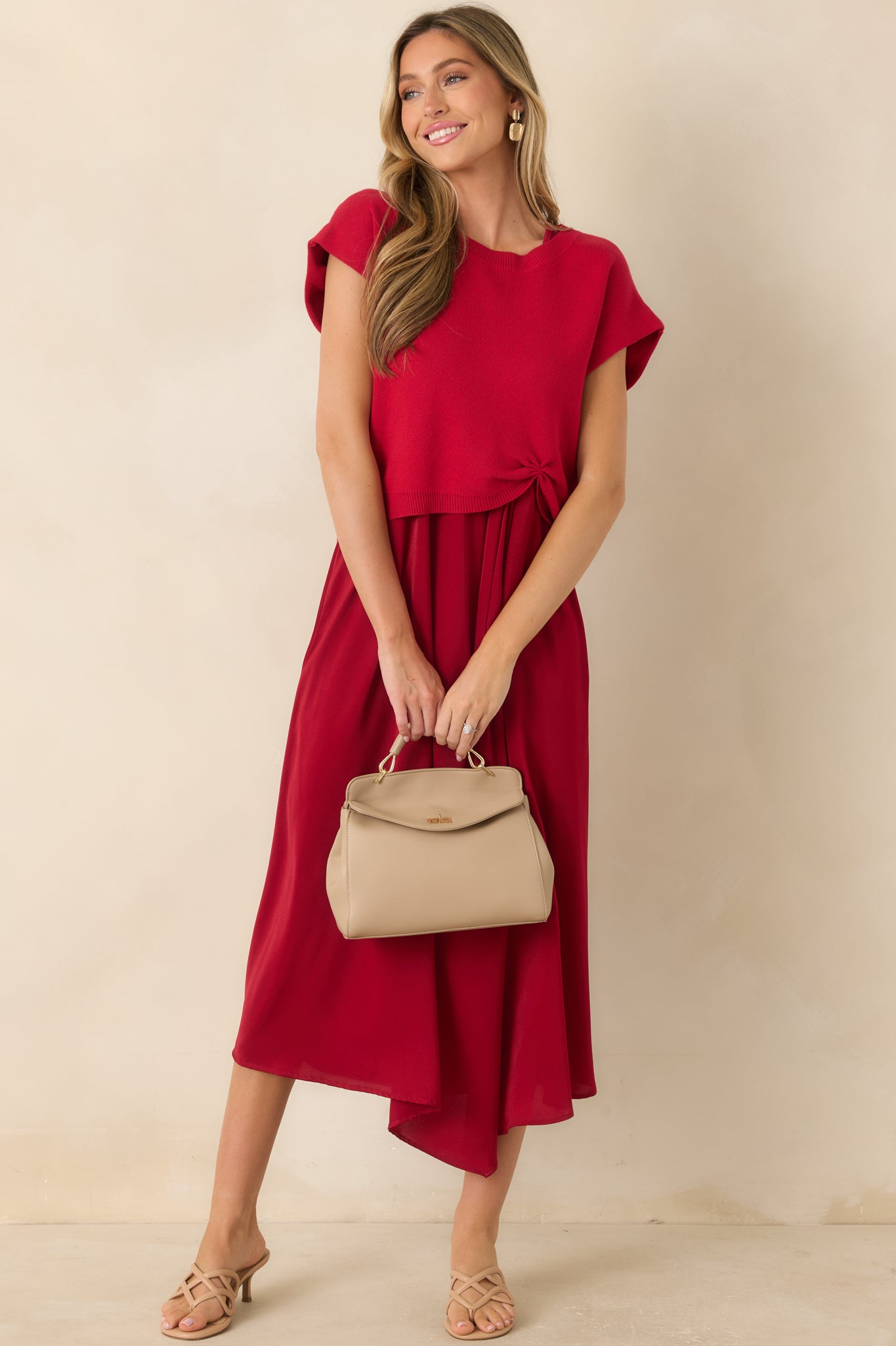 Soft red sweater designed with a timeless silhouette, lightweight feel, and comfortable cotton-acrylic blend.