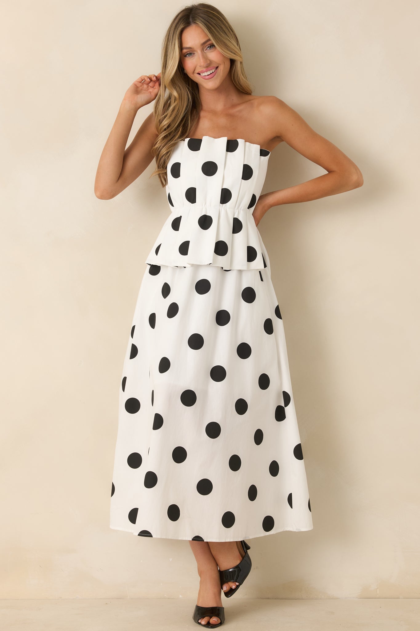 white and black polka dress Dot Midi 39½ (EU) / 6½ (US) / 5½ (UK) Strapless neckline Asymmetrical One-Shoulder Cocktail Dress Color:CHOCOLATE BROWN