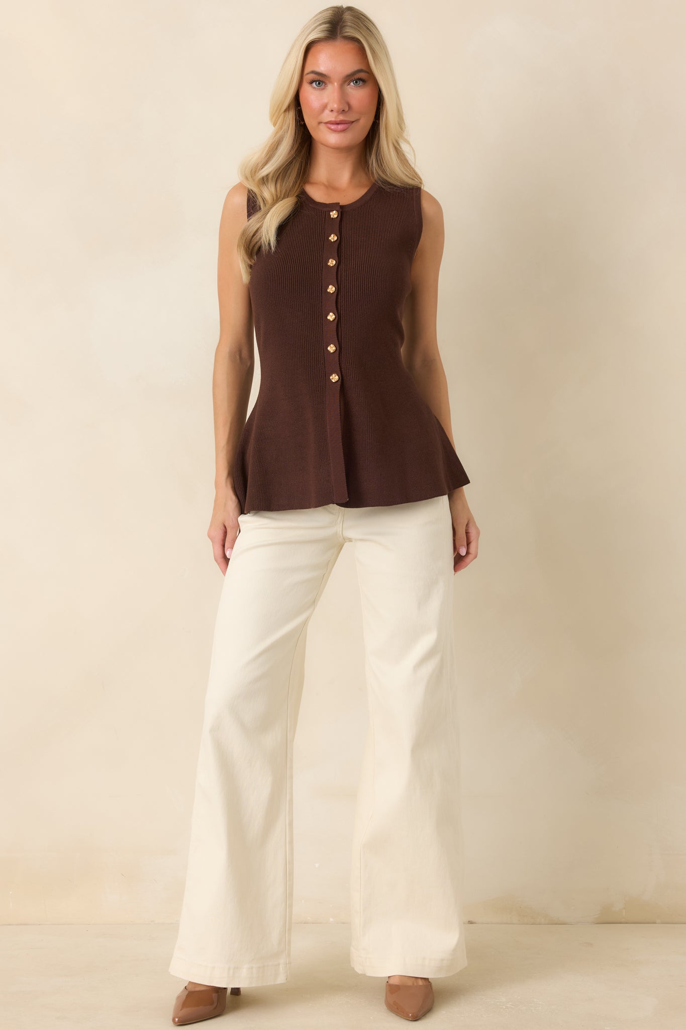 Soft stretch denim jeans designed with a flattering high-rise waist, wide leg shape, and classic five-pocket styling.