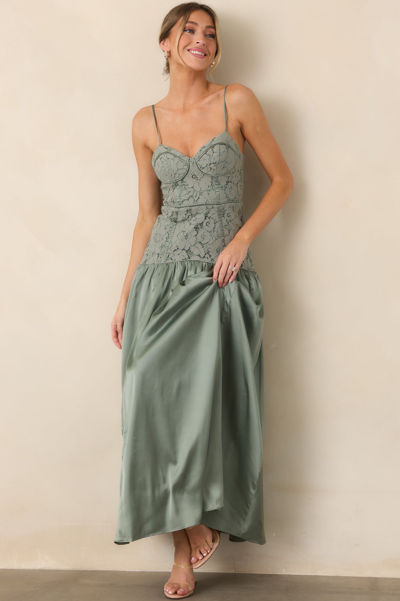 astr the label sage green dress Kaylani Lace Bustier Maxi FINAL-SALE-RTW