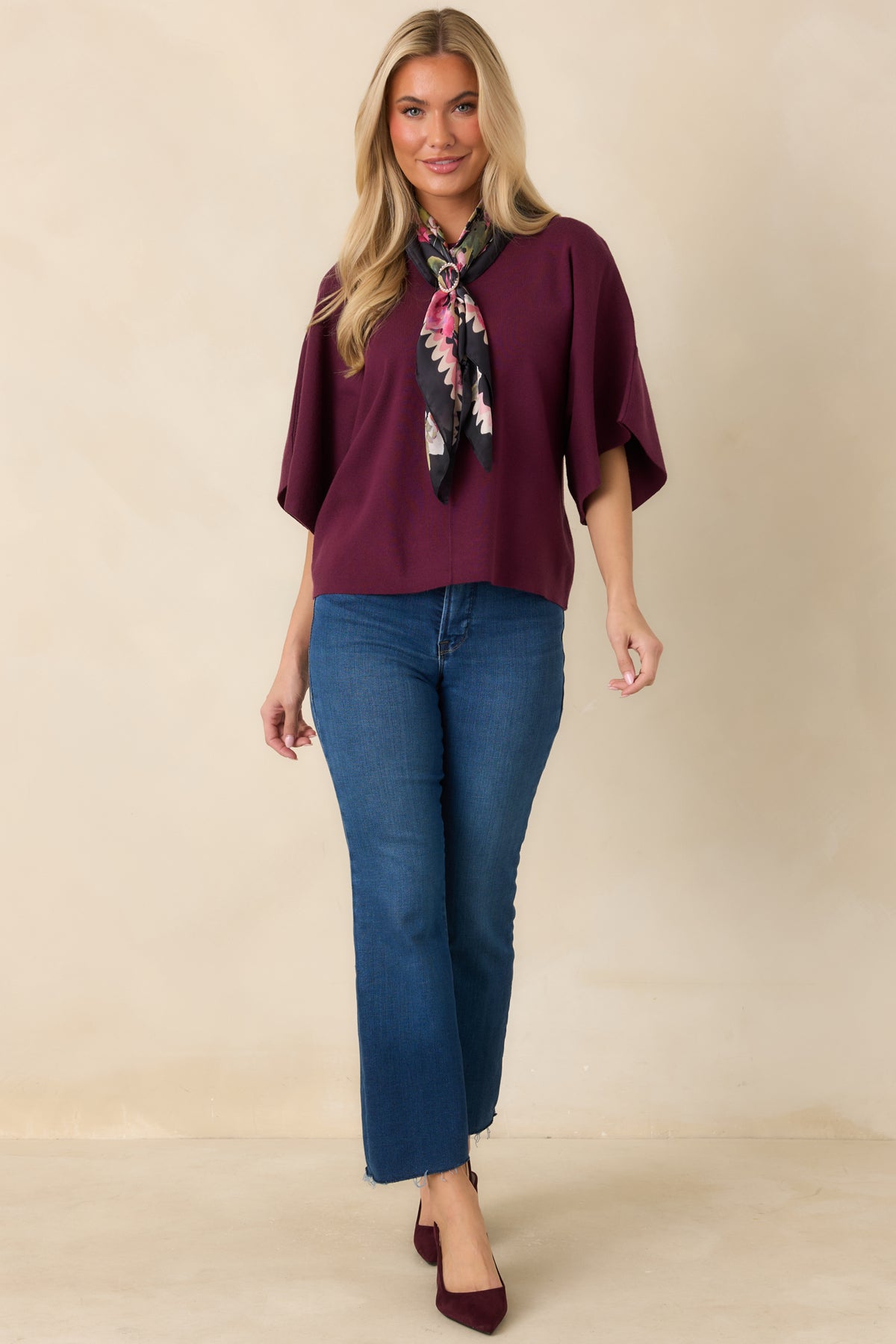Boxy viscose-blend pullover featuring roomy elbow-length sleeves and a loose, flowing silhouette.