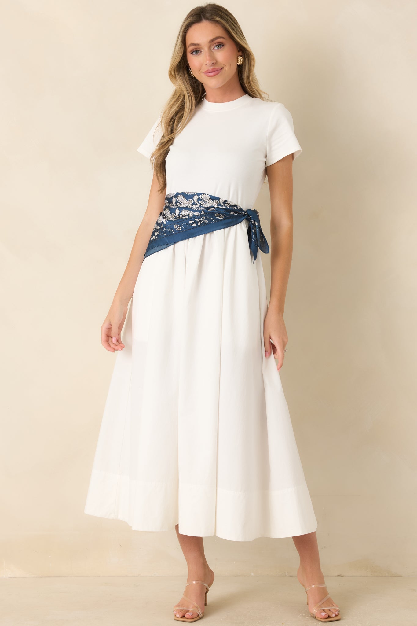 Women's Prosperina Aria White Cotton Short Sleeve Midi Dress | Size: M