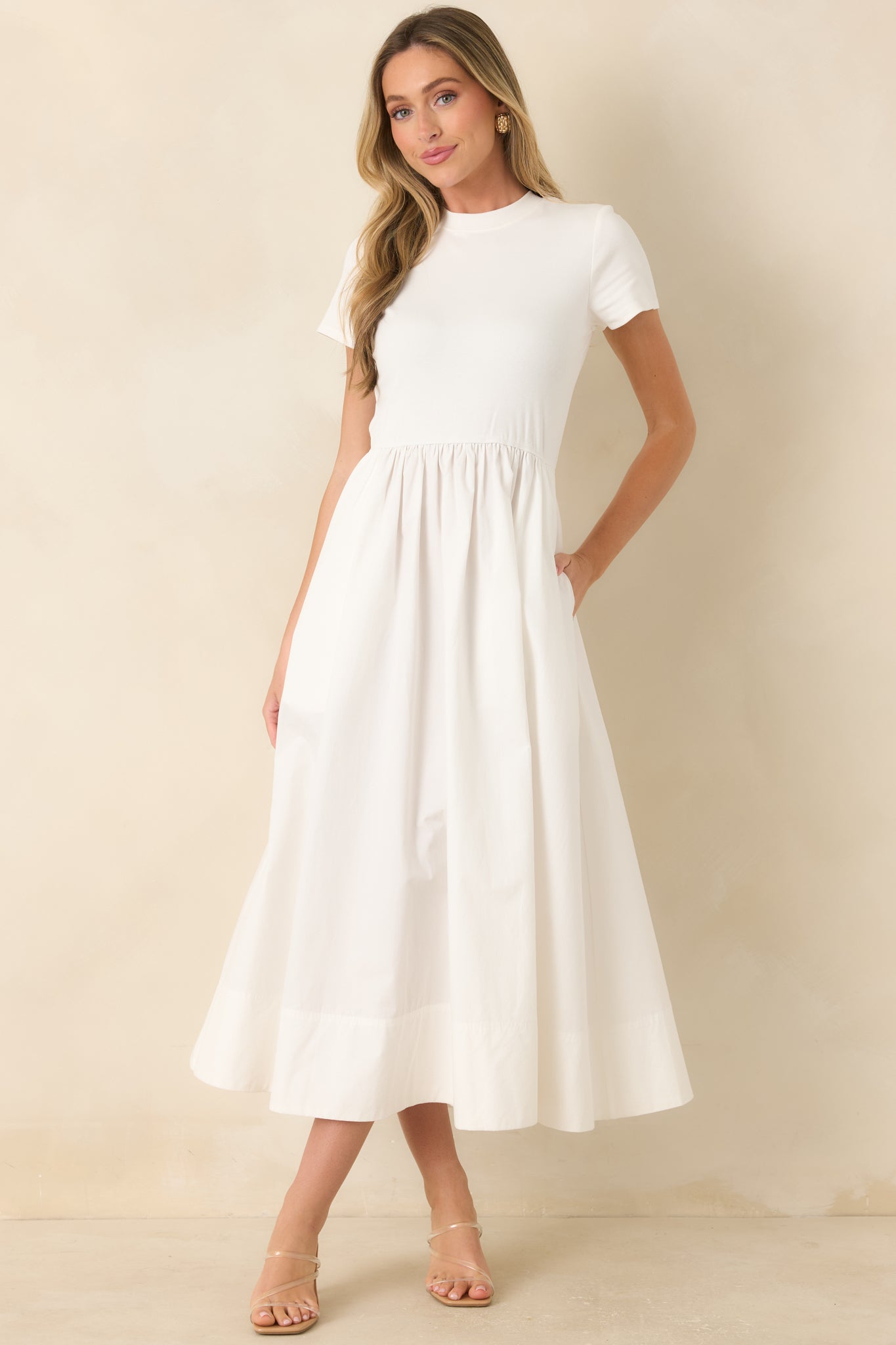 Women's Prosperina Aria White Cotton Short Sleeve Midi Dress | Size: M