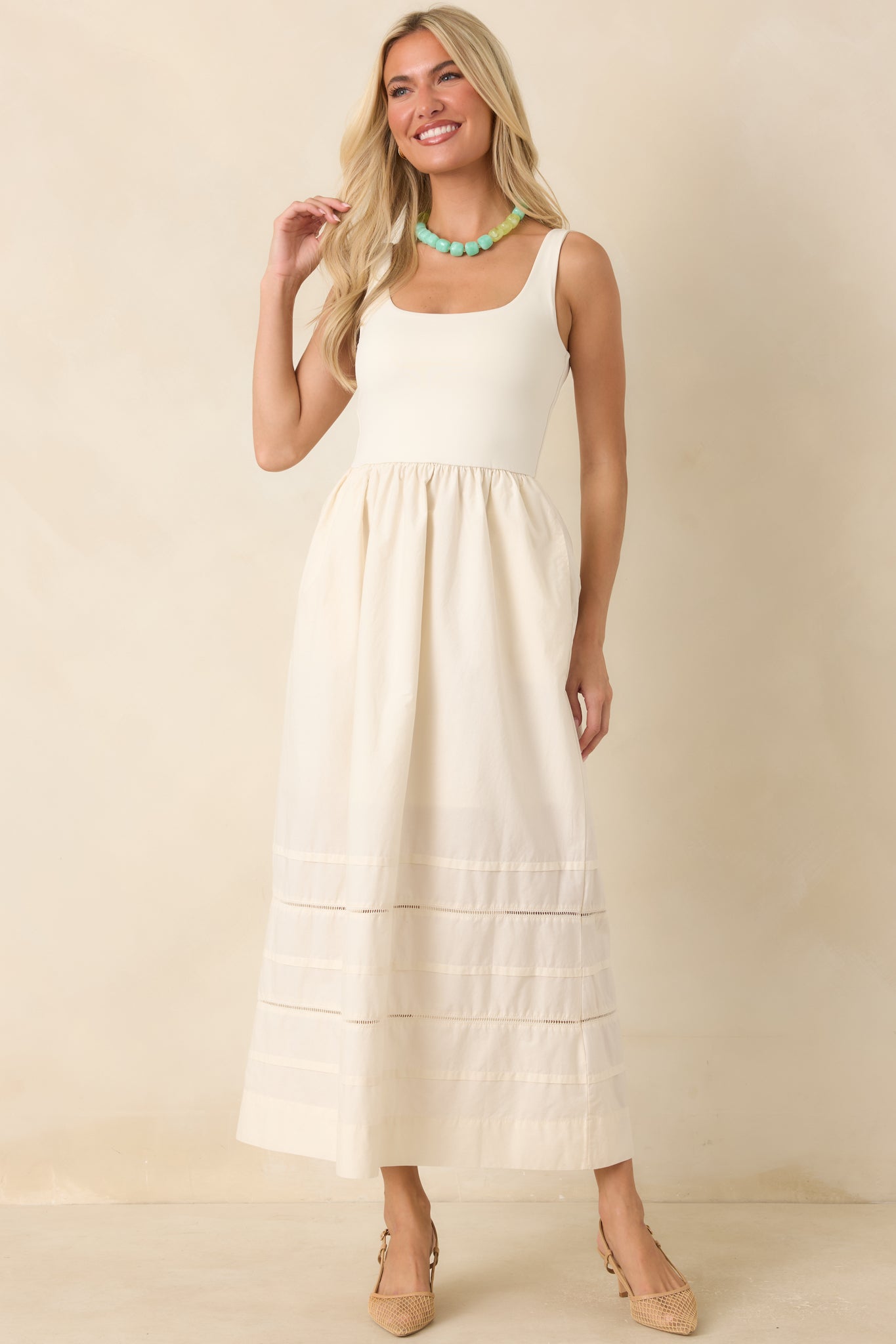 Johanna Ivory Sleeveless Midi Dress